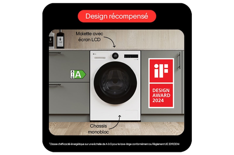 LG Lave-linge 11 kg | Molette avec écran LCD intégré | AI DD™ | Turbowash™ | Steam™, LG F14X76WHST