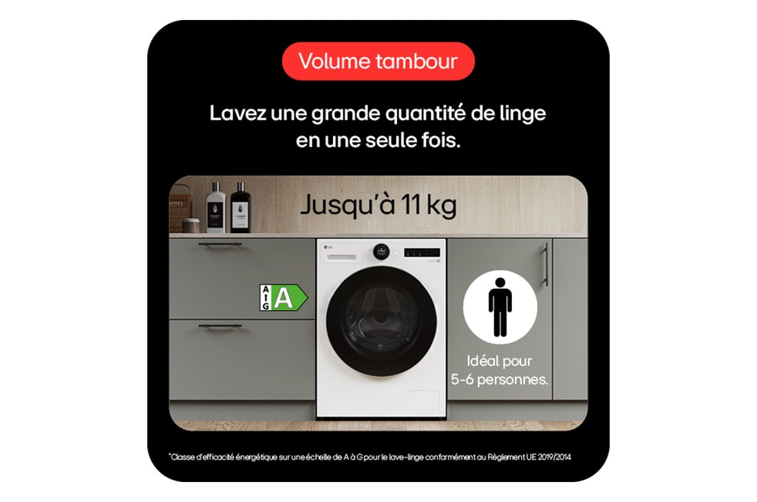 LG Lave-linge 11 kg | Molette avec écran LCD intégré | AI DD™ | Turbowash™ | Steam™, LG F14X76WHST