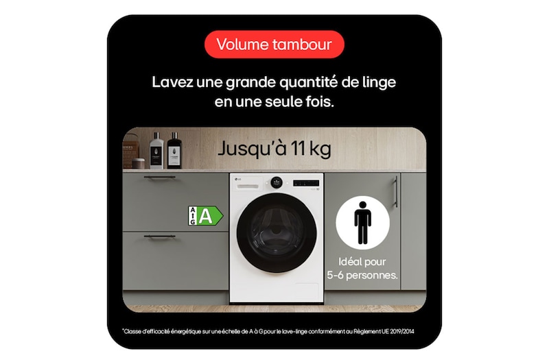 LG Lave-linge 11 kg | Molette avec écran LCD intégré | AI DD™ | Turbowash™ | Steam™, LG F14X76WHST
