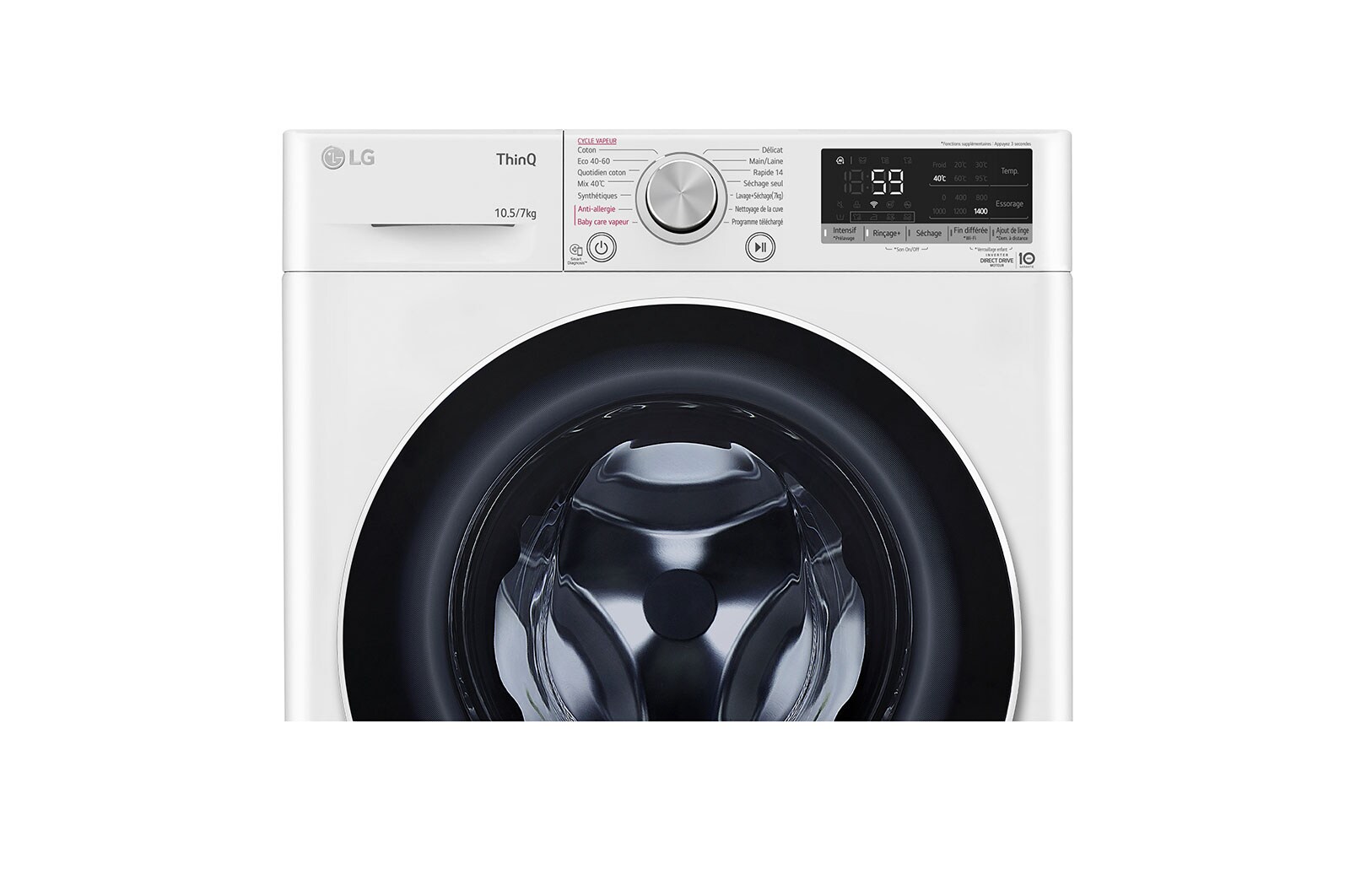 LG Lavante-séchante 10.5/7 kg - 68L | Moteur intelligent AI Direct Drive garanti 10 ans | ThinQ™, LG F174V40WRS