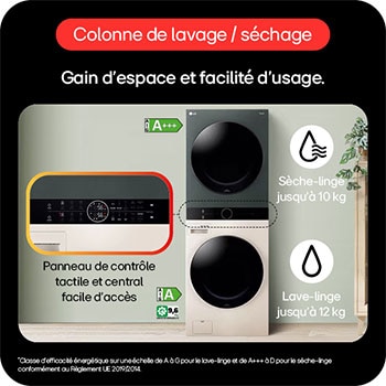 LG WashTower | Lave-linge 12kg | Sèche-linge 10kg, LG F214WT8GRBE