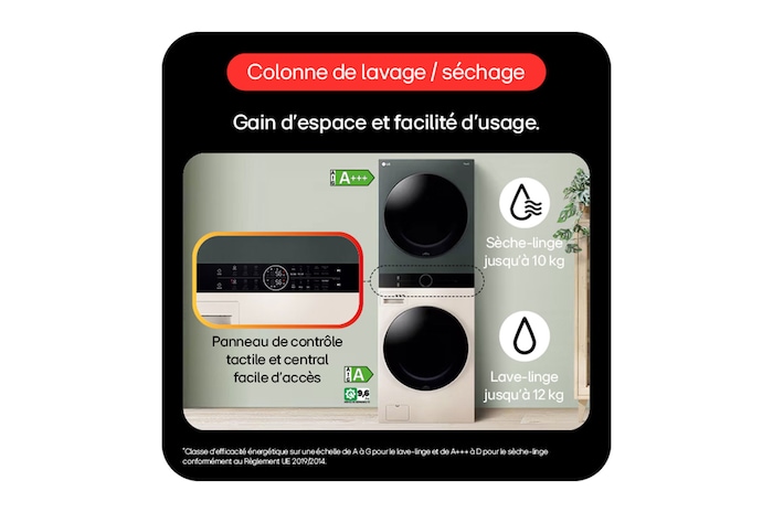 LG WashTower | Lave-linge 12kg | Sèche-linge 10kg, LG F214WT8GRBE