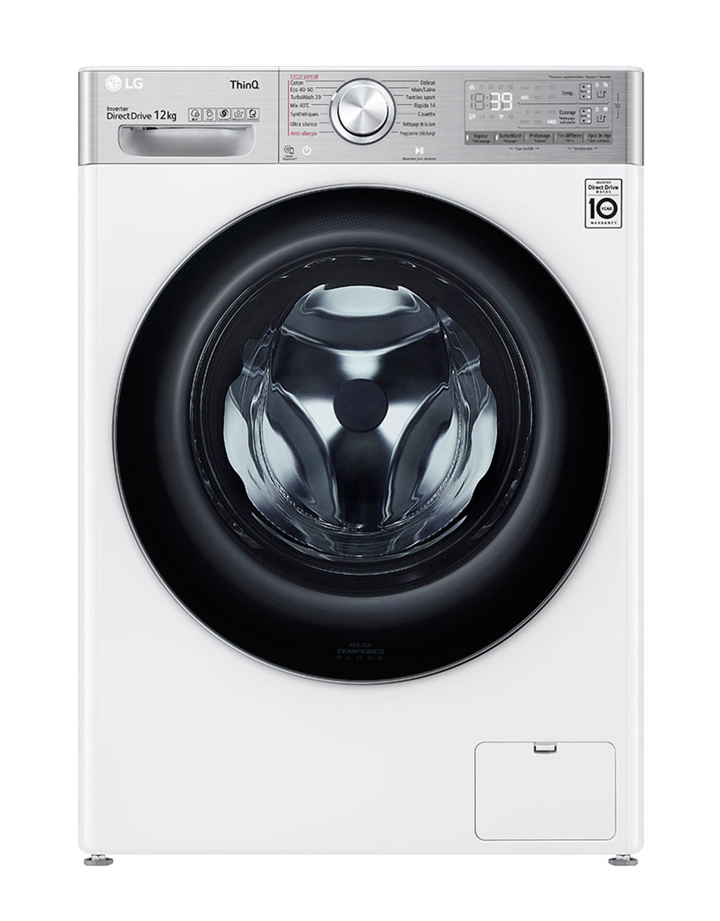 Vue avant de Lave-linge 12kg - 81L | Moteur intelligent AI Direct Drive™ garanti 10 ans | Dosage automatique ezDispense™ LG F24V92WHSTA