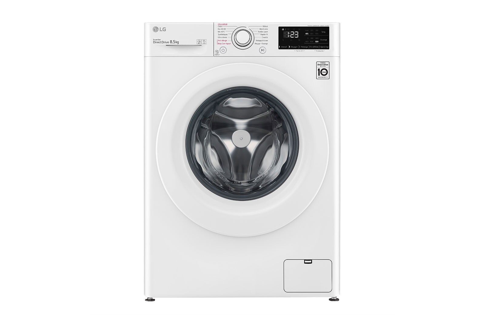 Vue avant de Lave-linge Slim 8,5kg - 58L | AI Direct Drive™ I Moteur Direct Drive™ garanti 10 ans LG F82SV33WHS