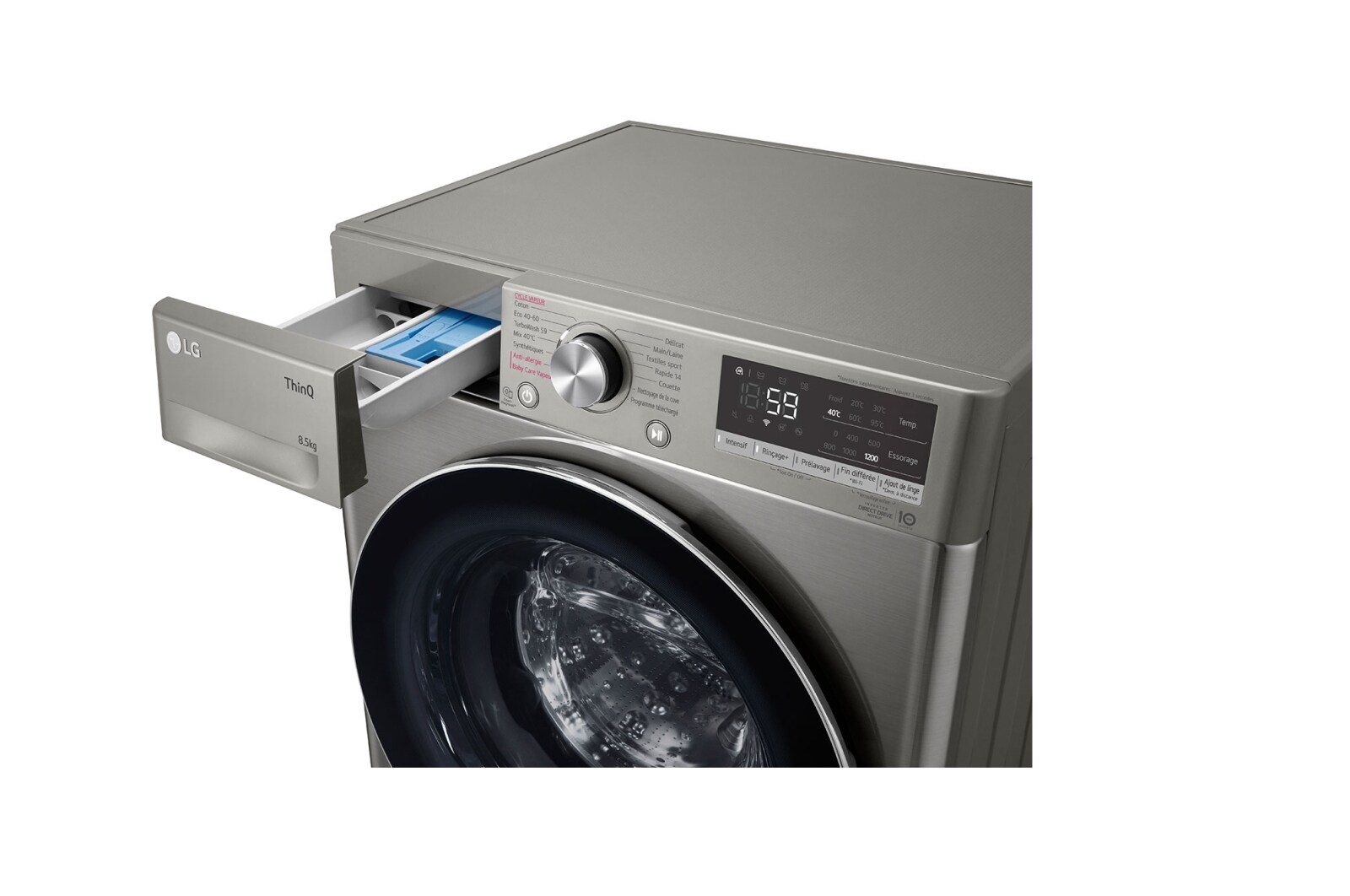 LG Lave-linge Slim 8,5kg - 58L | TurboWash™  | Moteur AI Direct Drive garanti 10 ans, LG F82SV52IXS