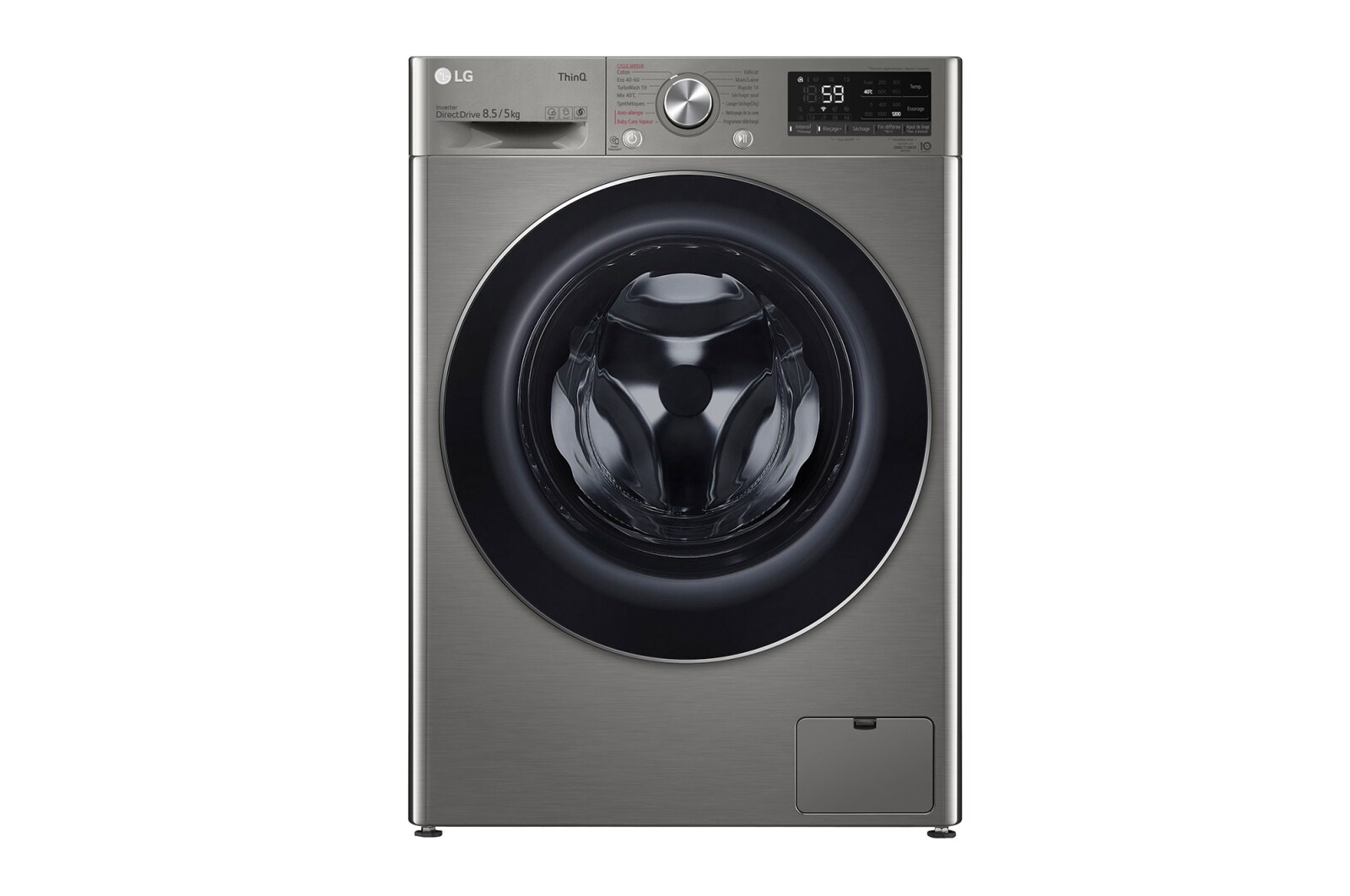 Vue avant de Lave-linge Séchant Slim 8,5/5kg - 58L | TurboWash™  | Moteur AI Direct Drive™ garanti 10 ans LG F852SV52IRS