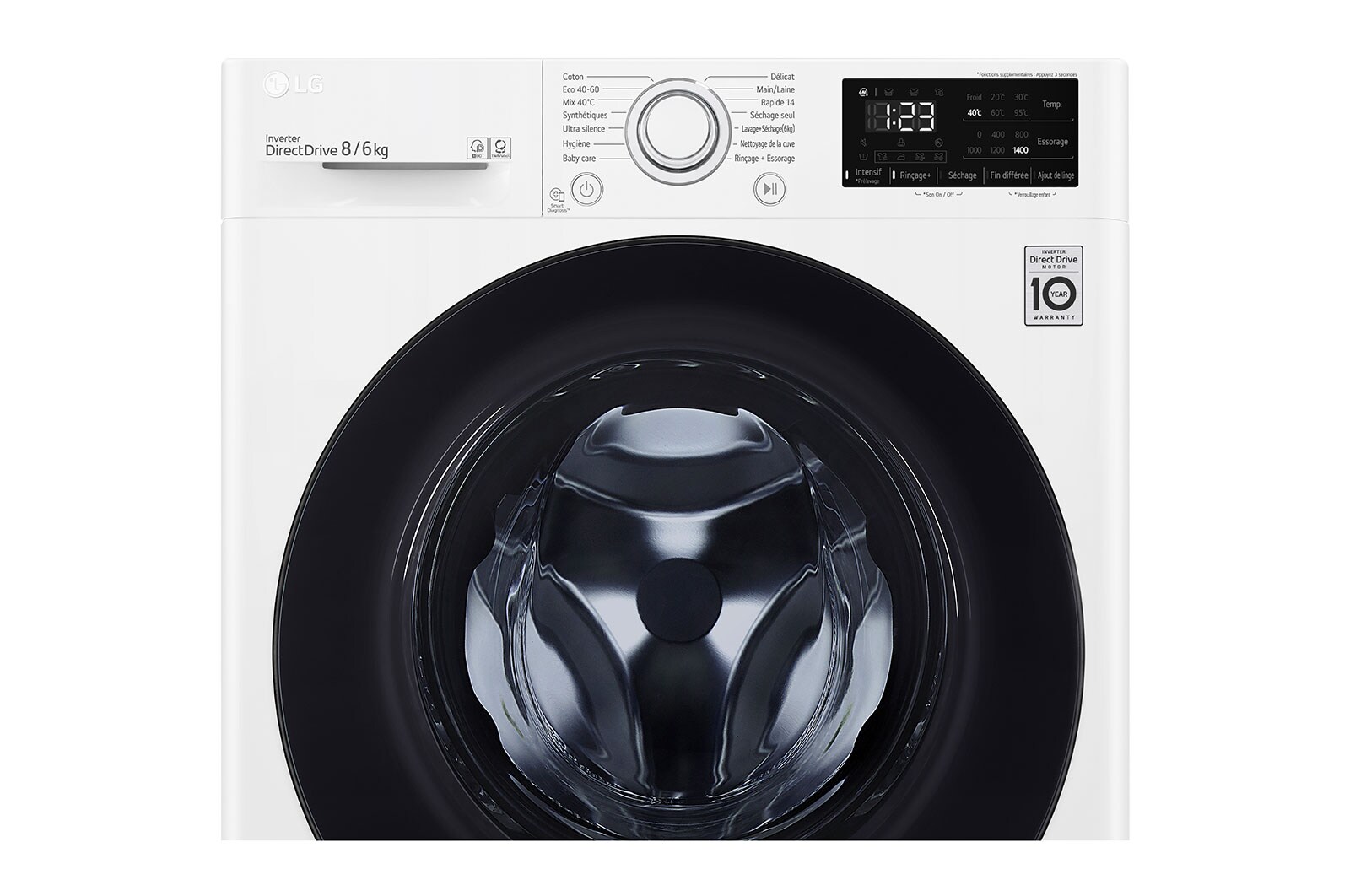 LG Lave-linge Séchant 8/6 kg - 68L | AI Direct Drive™ | Smart Diagnosis™ I Moteur Direct Drive™ Garanti 10 ans, LG F864V38WR