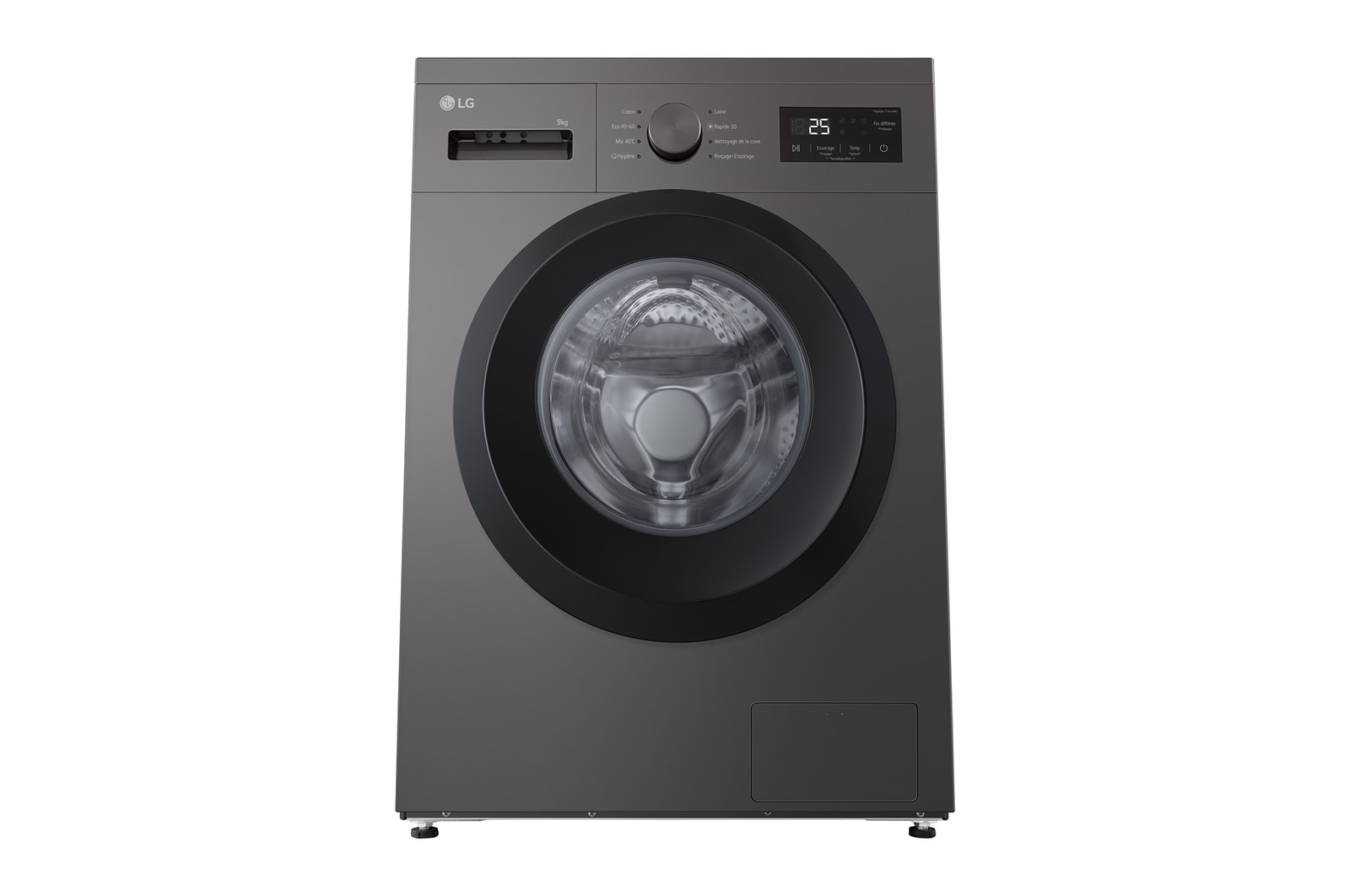 Image of a smiling woman holding a white towel while kneeling in front of a washing machine in a living room. Text: 'Pre Wash': Pre Wash takes on deep-seated dirt, leaving your clothes refreshingly clean.