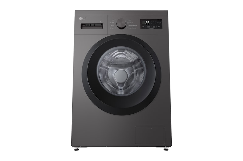 Image of a smiling woman holding a white towel while kneeling in front of a washing machine in a living room. Text: 'Pre Wash': Pre Wash takes on deep-seated dirt, leaving your clothes refreshingly clean.