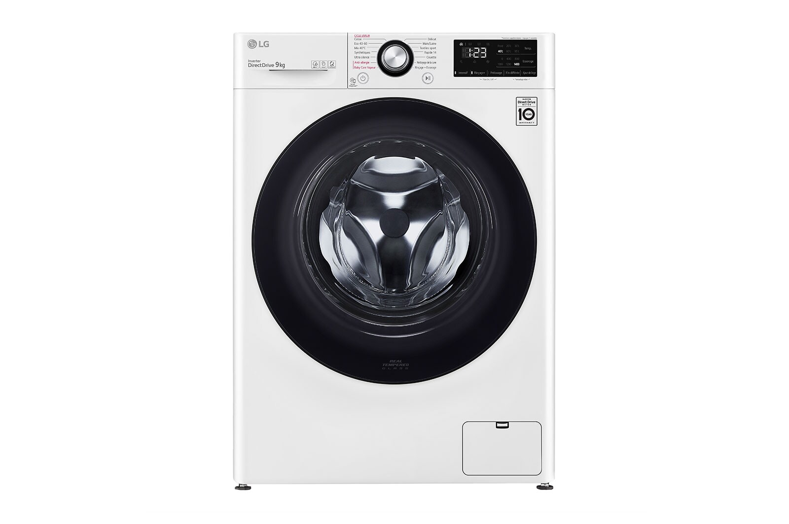Vue avant de Lave-linge 9kg - 68L | Moteur intelligent AI Direct Drive™ garanti 10 ans LG F94V38WHS