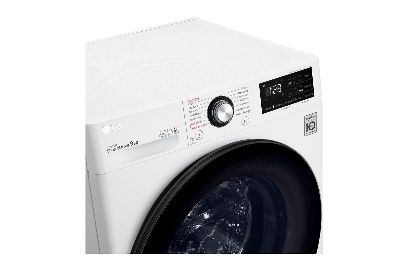 LG Lave-linge 9kg - 68L | Moteur intelligent AI Direct Drive™ garanti 10 ans, LG F94V38WHS