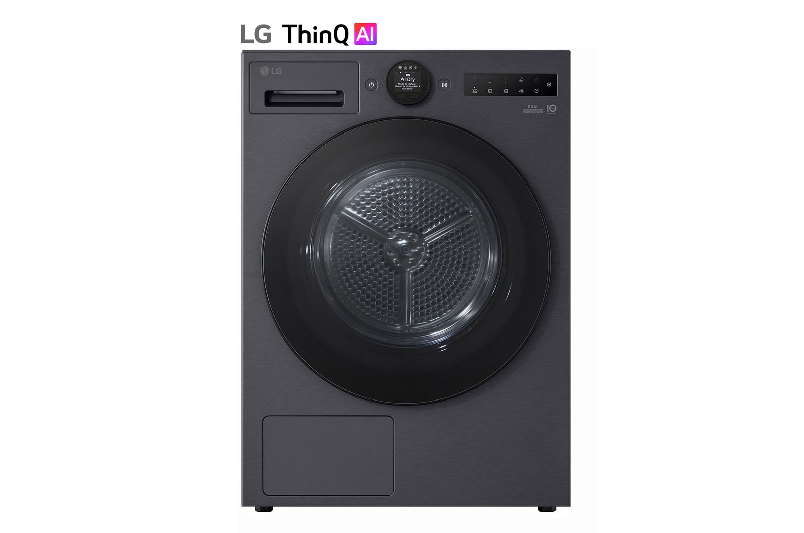 Vue avant de Sèche linge 9 kg | Molette écran LCD LG RH9X76BM