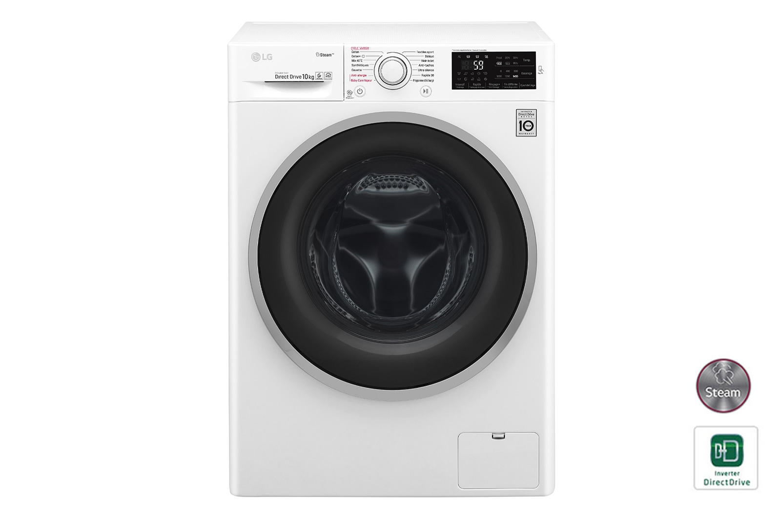 Vue avant de Lave-Linge 10KG | Steam  | 6 Motion Direct Drive™ | A&#43;&#43;&#43;-40% | Smart Diagnosis™ | Moteur Direct Drive™  garanti 10 ans LG F14J62WHS