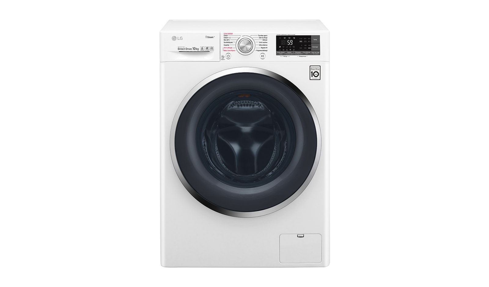 Vue avant de Lave-linge 10 KG | Steam™ | Wi-Fi | 6 Motion Direct Drive™ | A&#43;&#43;&#43;(-40%) | Smart Diagnosis™ | Moteur Direct Drive™ garanti 10 ans LG F14J72WHS