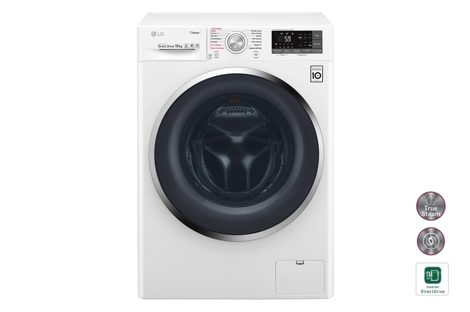 Vue avant de Lave-linge 10 KG | TrueSteam™ | Wi-Fi | 6 Motion Direct Drive™ | Smart Diagnosis™ | Moteur Direct Drive™ garanti 10 ans | Compatible TWINWash™MINI LG F14J82WHST
