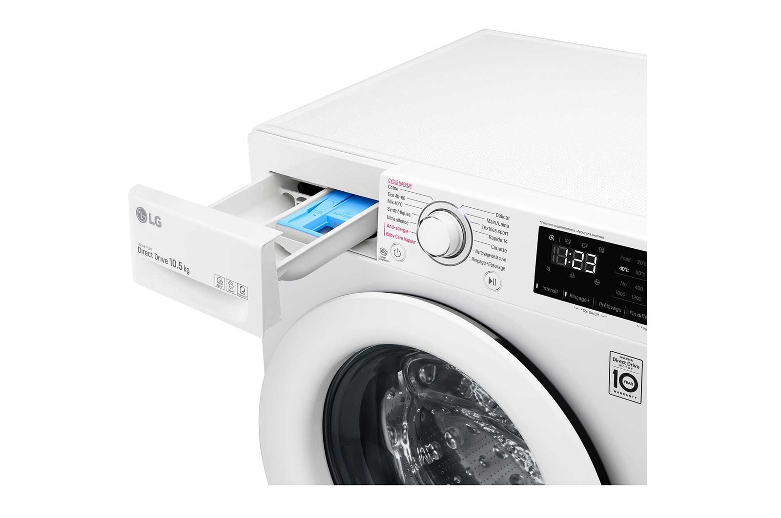LG Lave-linge 10.5 KG - 68L | AI Direct Drive™ | Moteur Direct Drive™ garanti 10 ans  | 6 Motion™ | Steam™ | 53/73dB | B, LG F14V33WHS