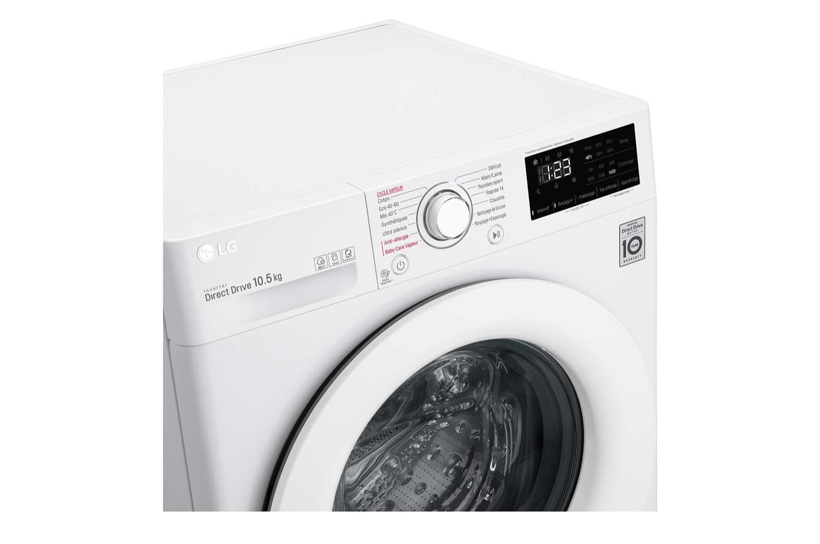 LG Lave-linge 10.5 KG - 68L | AI Direct Drive™ | Moteur Direct Drive™ garanti 10 ans  | 6 Motion™ | Steam™ | 53/73dB | B, LG F14V33WHS