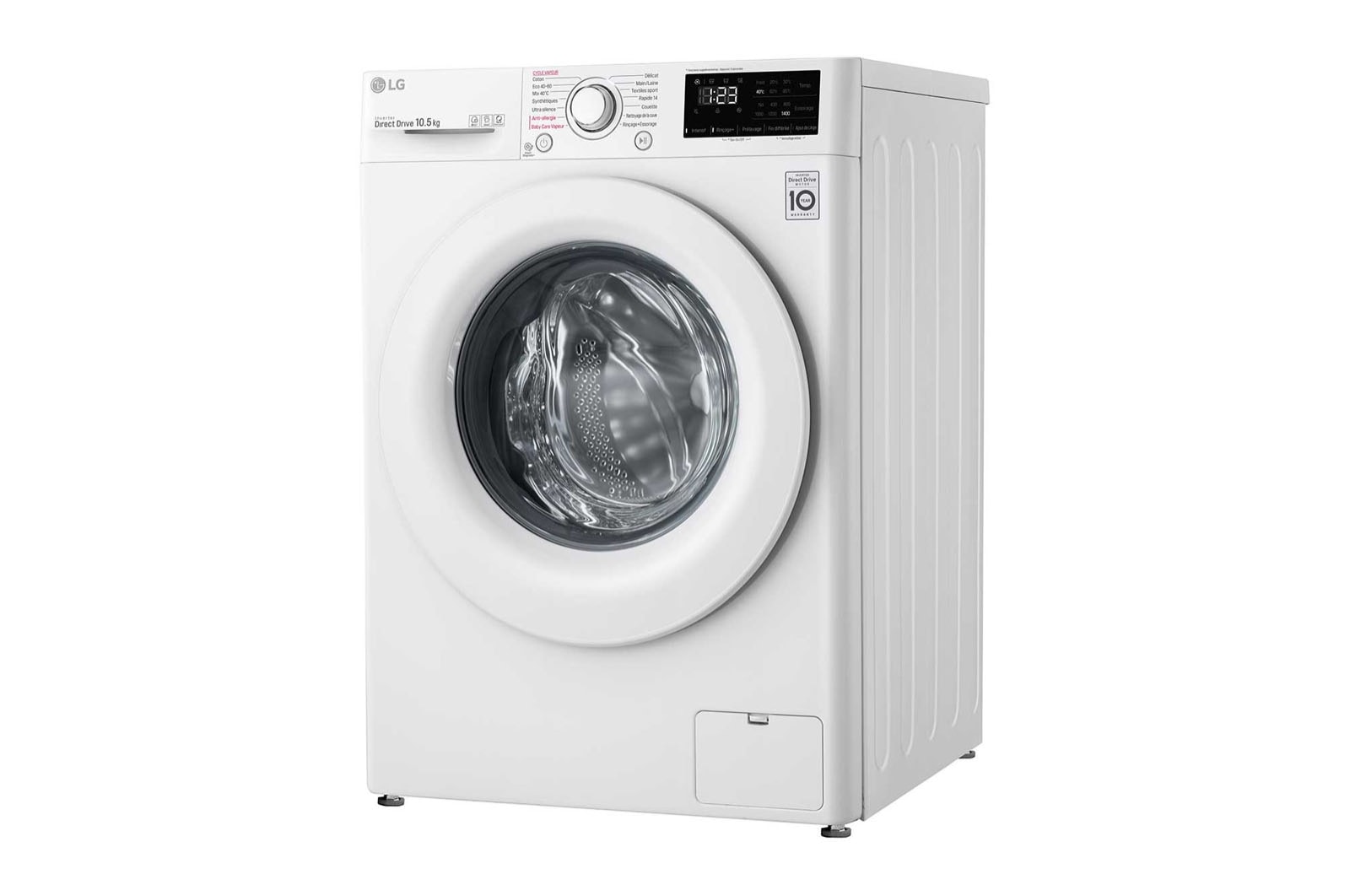 LG Lave-linge 10.5 KG - 68L | AI Direct Drive™ | Moteur Direct Drive™ garanti 10 ans  | 6 Motion™ | Steam™ | 53/73dB | B, LG F14V33WHS