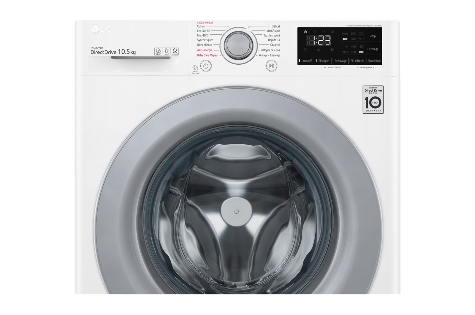 LG Lave-linge | 10.5 kg | 68L | 6 Motion Direct Drive™, LG F14V34WHS