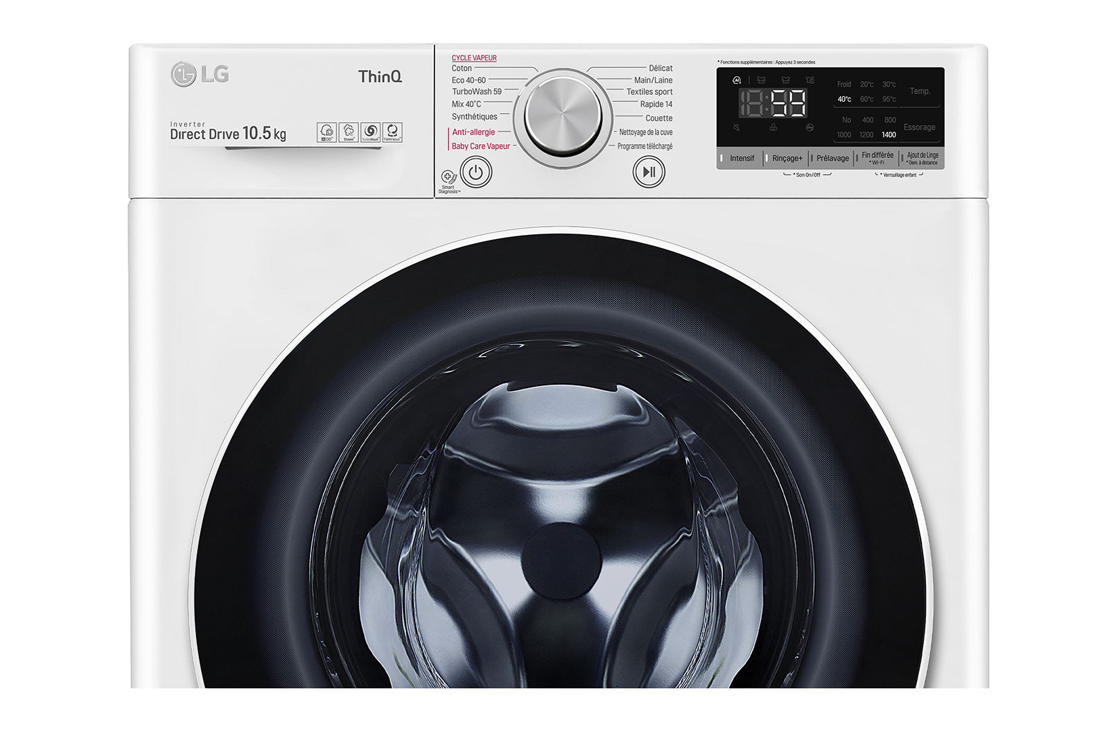 LG Lave-linge 10,5 KG - 68L | AI Direct Drive™ | Moteur Direct Drive™ garanti 10 ans | TurboWash™ | 6 Motion™ | Steam™ | 53/71dB | B, LG F14V50WHS