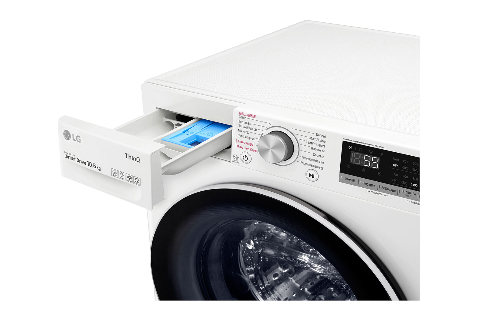 LG Lave-linge 10,5 KG - 68L | AI Direct Drive™ | Moteur Direct Drive™ garanti 10 ans | TurboWash™ | 6 Motion™ | Steam™ | 53/71dB | B, LG F14V50WHS