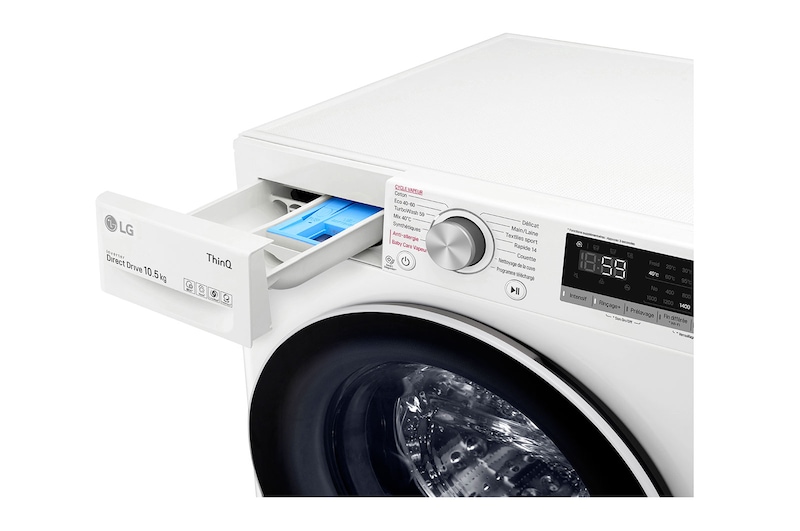 LG Lave-linge 10,5 KG - 68L | AI Direct Drive™ | Moteur Direct Drive™ garanti 10 ans | TurboWash™ | 6 Motion™ | Steam™ | 53/71dB | B, LG F14V50WHS