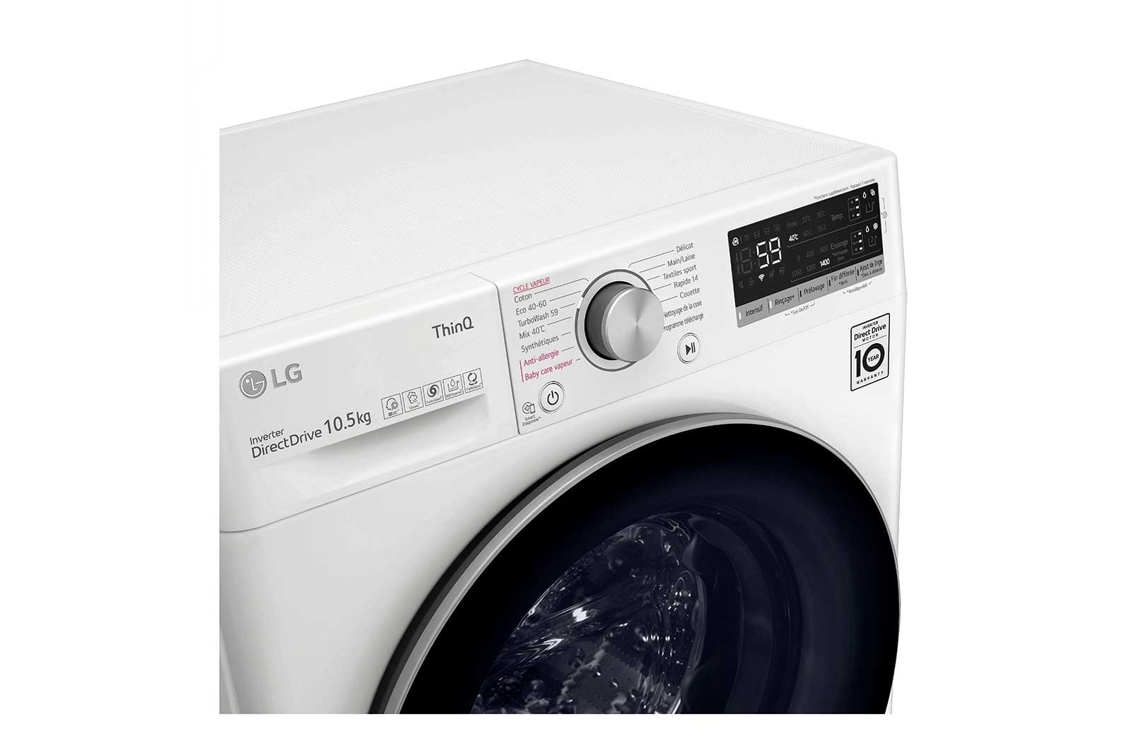 LG Lave-linge 10.5 kg - 68L | AI Direct Drive™ | Dosage automatique | Moteur Direct Drive™ garanti 10 ans, LG F14V51WHSA