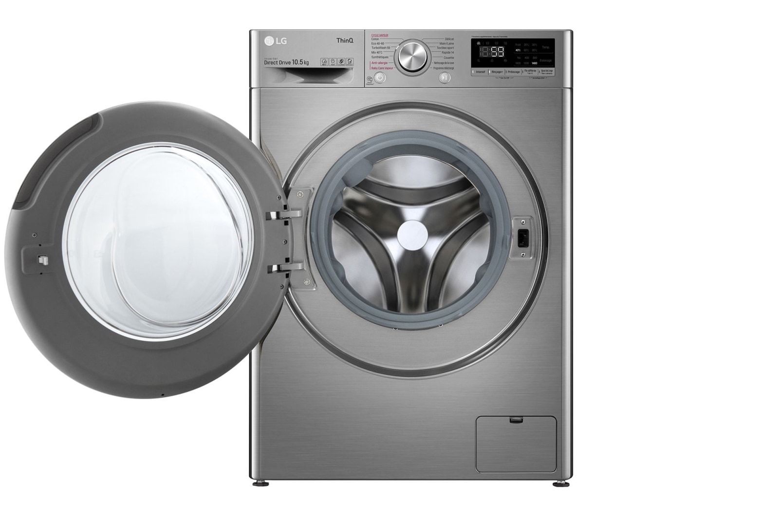 LG Lave-linge 10.5 KG - 68L | AI Direct Drive™ | Moteur Direct Drive™ garanti 10 ans | TurboWash™ | 6 Motion™ | Steam™ | 53/71dB | B, LG F14V52IXS
