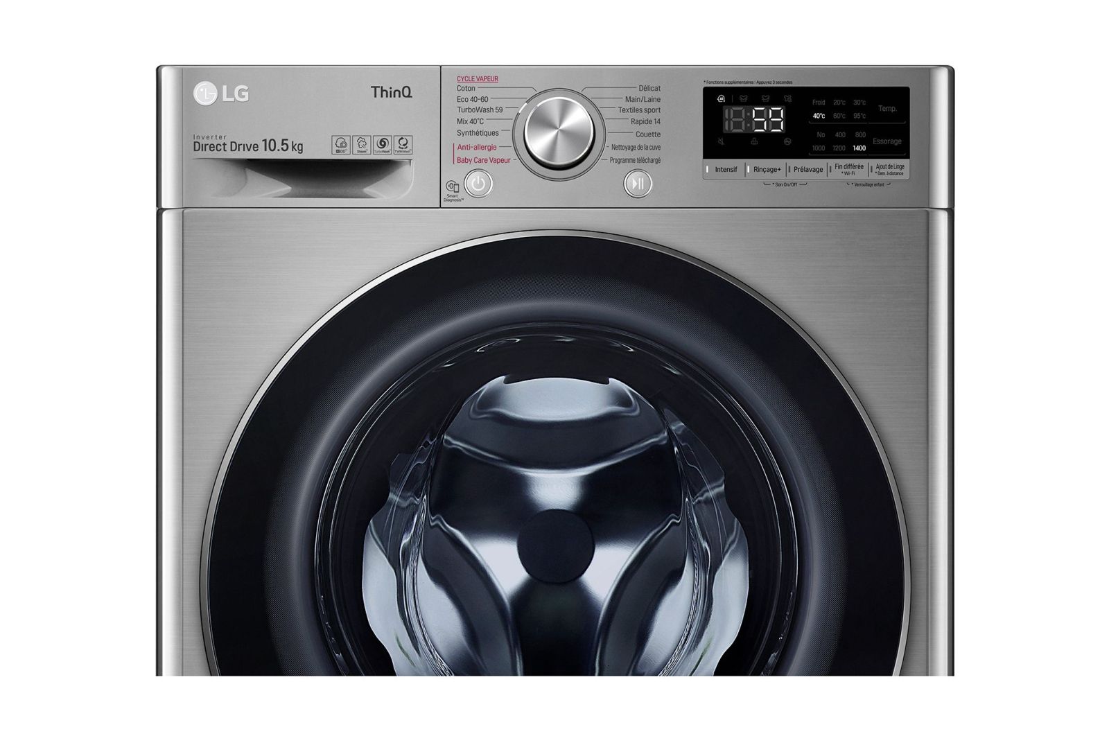 LG Lave-linge 10.5 KG - 68L | AI Direct Drive™ | Moteur Direct Drive™ garanti 10 ans | TurboWash™ | 6 Motion™ | Steam™ | 53/71dB | B, LG F14V52IXS