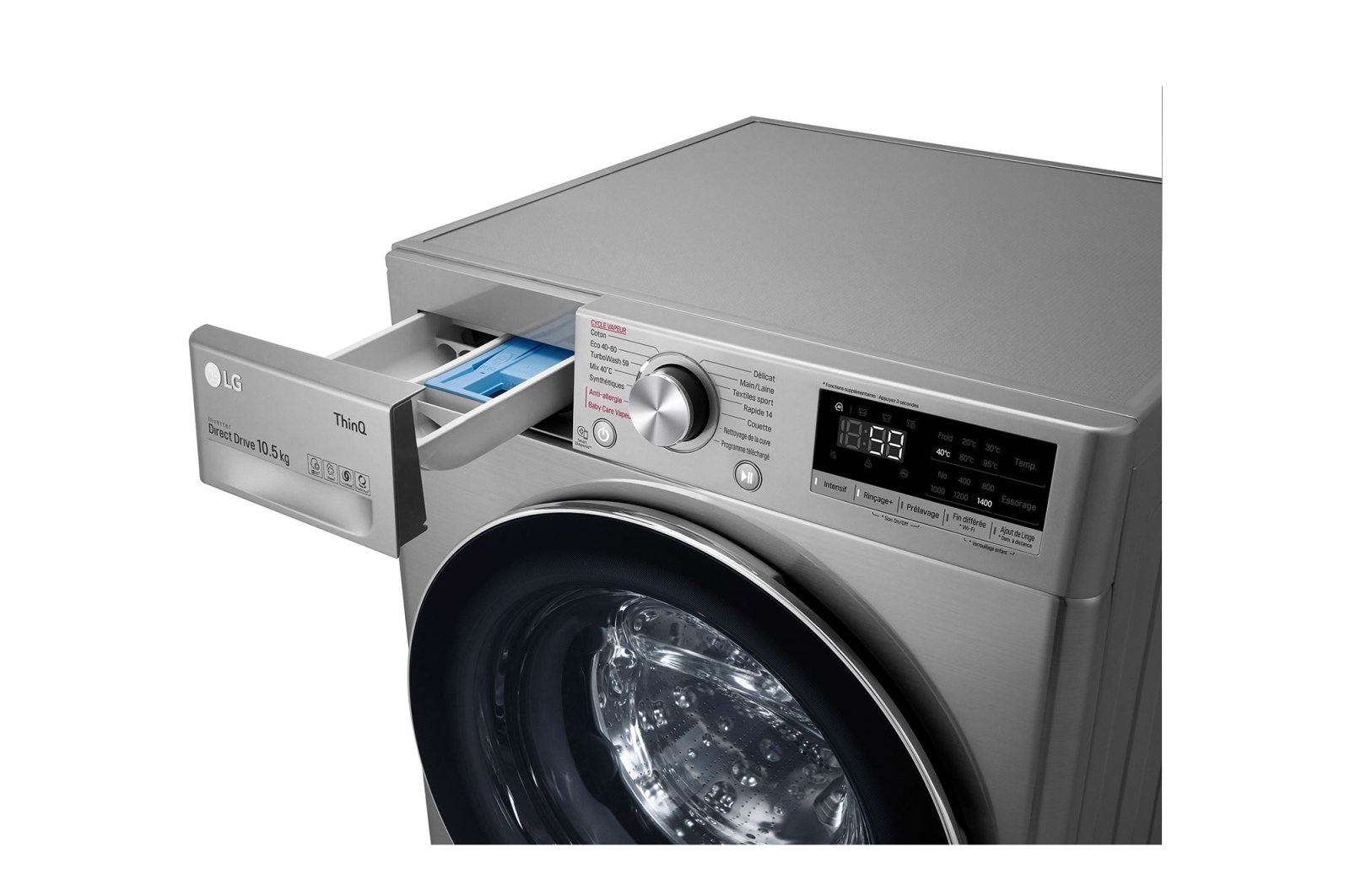 LG Lave-linge 10.5 KG - 68L | AI Direct Drive™ | Moteur Direct Drive™ garanti 10 ans | TurboWash™ | 6 Motion™ | Steam™ | 53/71dB | B, LG F14V52IXS