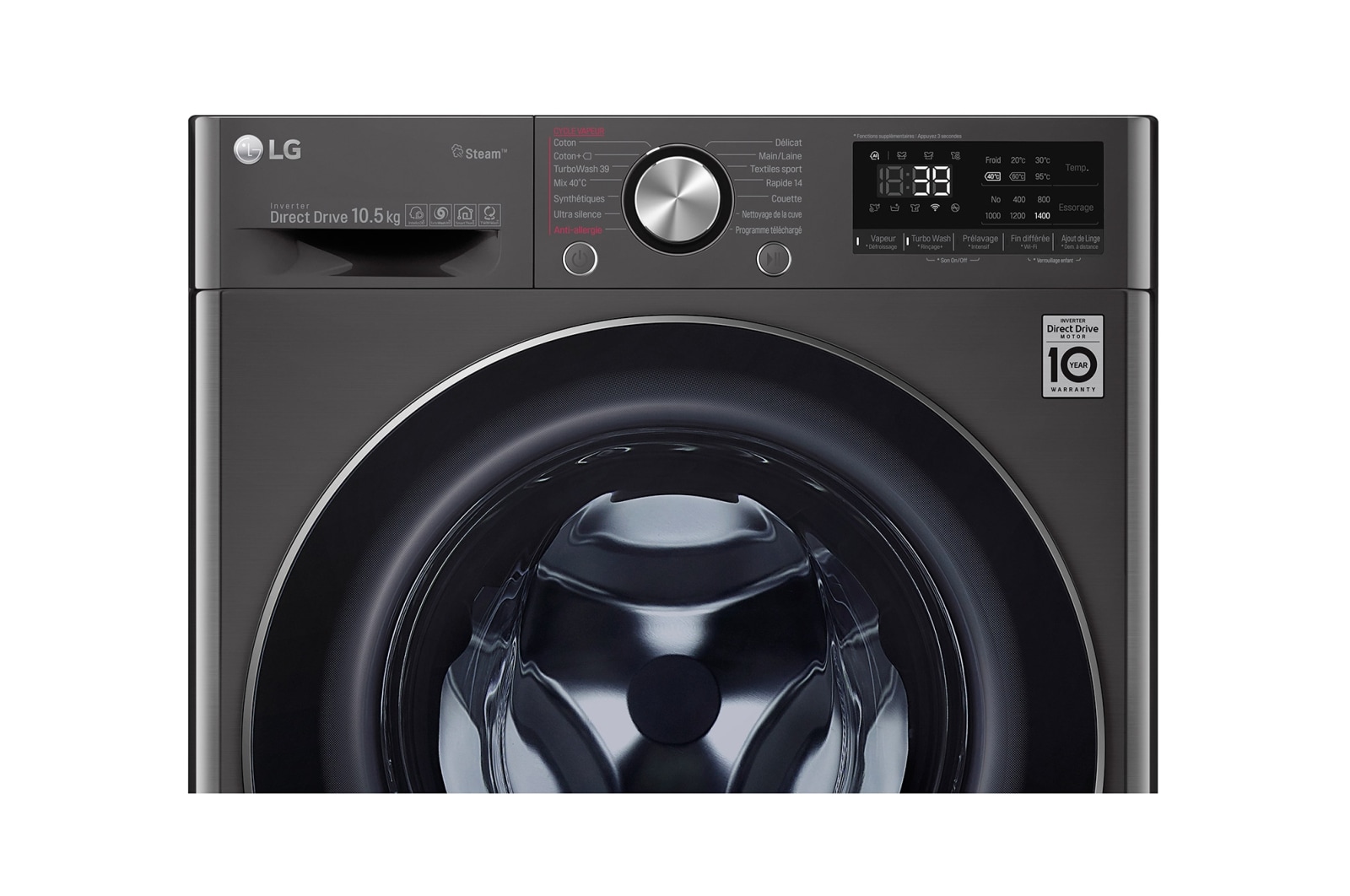 LG Lave-linge 10.5 KG - 68L  | 6 Motion Direct Drive™ | Moteur Direct Drive™ garanti 10 ans |  TurboWash™ 360 | AI DD | Steam +| 48/71dB | A+++(-50%) , LG F14V92BS