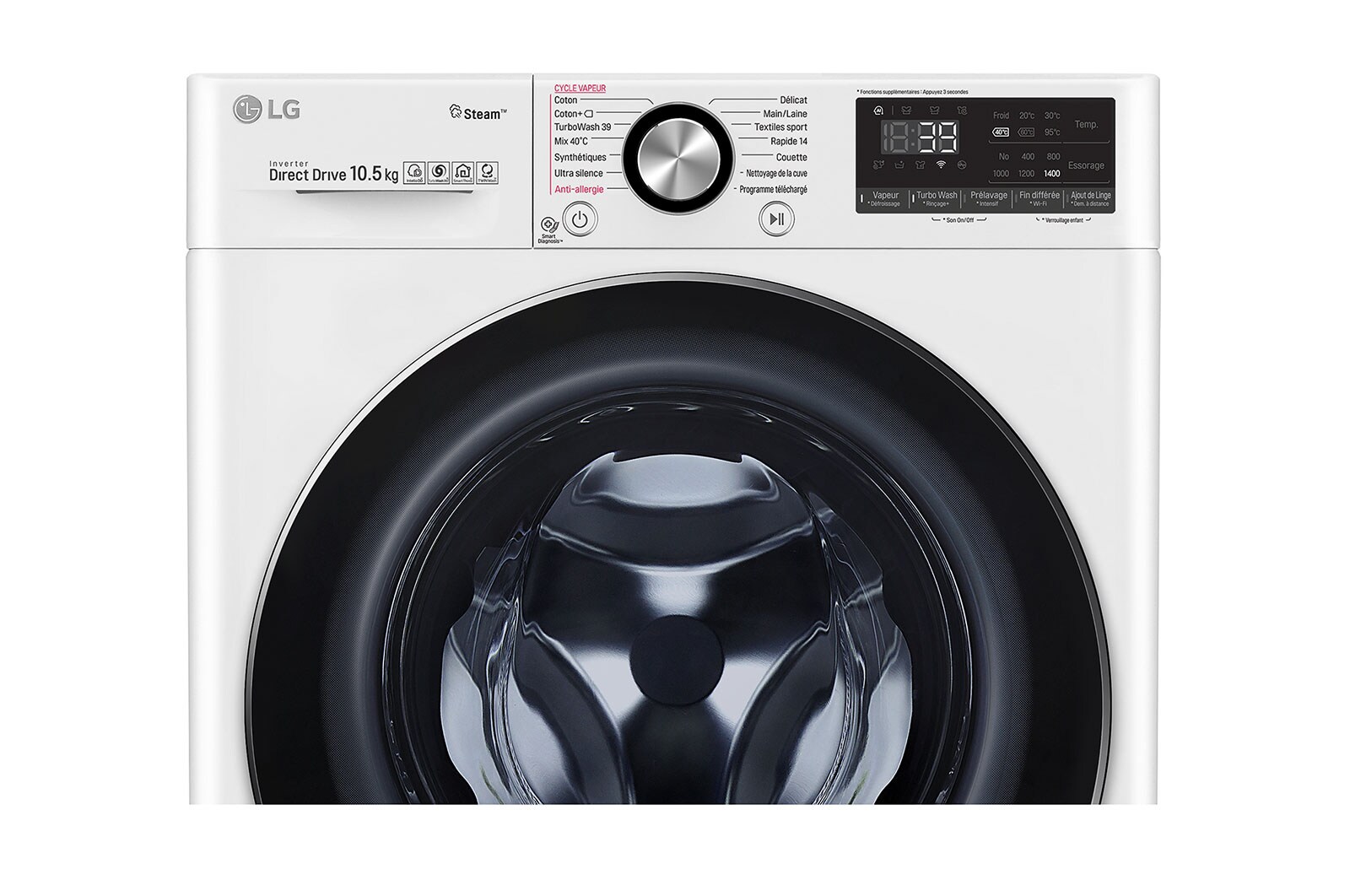 LG Lave-linge 10.5 KG - 68L  | 6 Motion Direct Drive™ | Moteur Direct Drive™ garanti 10 ans |  TurboWash™ 360 | AI DD | Steam + | 48/71dB | A+++(-50%) , LG F14V92WHS