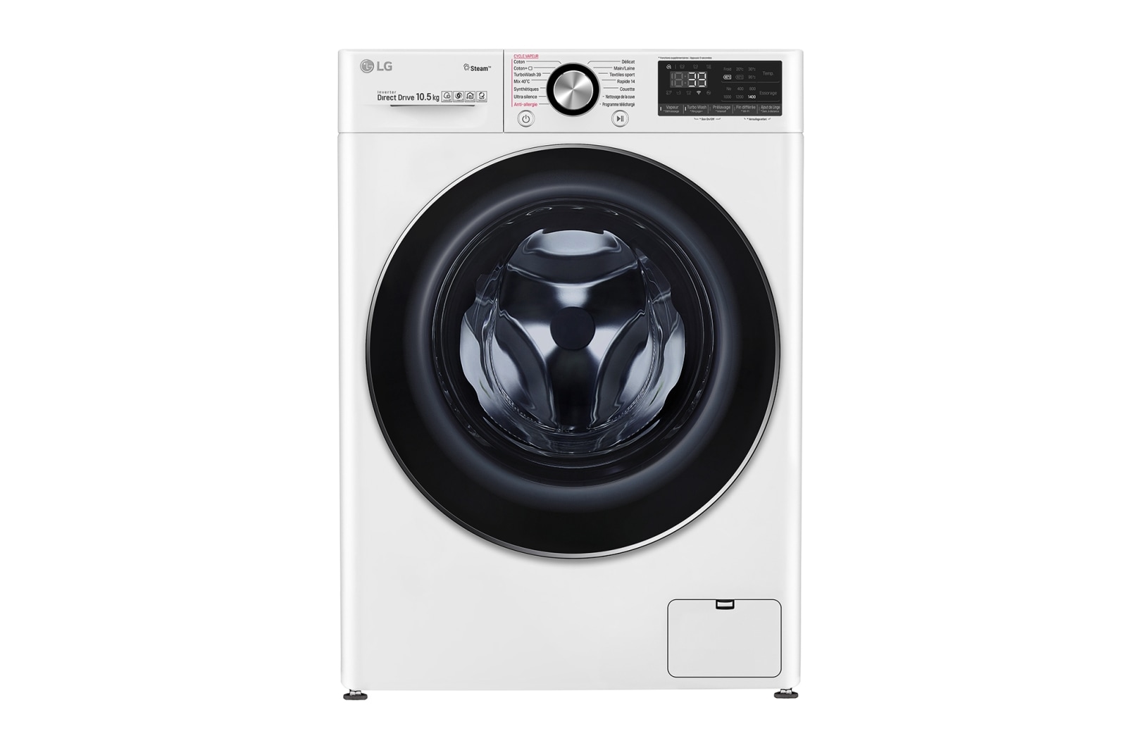 Vue avant de Lave-linge 10.5 KG - 68L  | 6 Motion Direct Drive™ | Moteur Direct Drive™ garanti 10 ans |  TurboWash™ 360 | AI DD | Steam &#43; | 48/71dB | A&#43;&#43;&#43;(-50%)  LG F14V92WHS