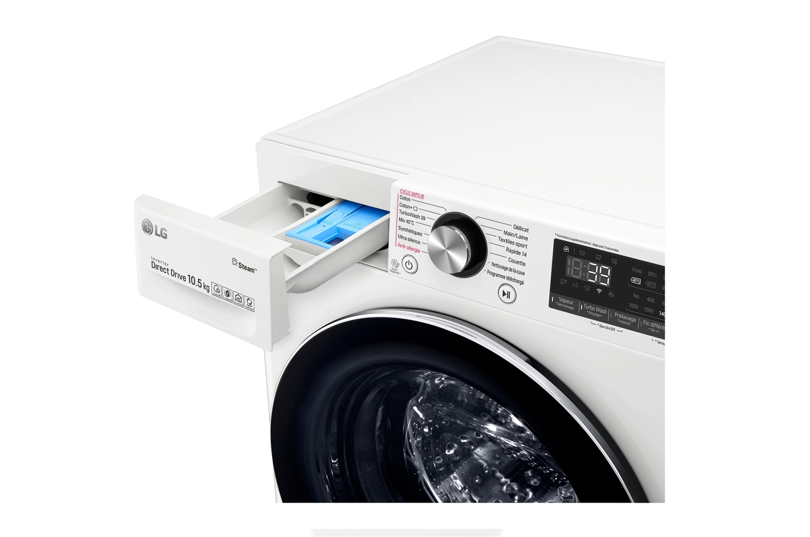 LG Lave-linge 10.5 KG - 68L  | 6 Motion Direct Drive™ | Moteur Direct Drive™ garanti 10 ans |  TurboWash™ 360 | AI DD | Steam + | 48/71dB | A+++(-50%) , LG F14V92WHS