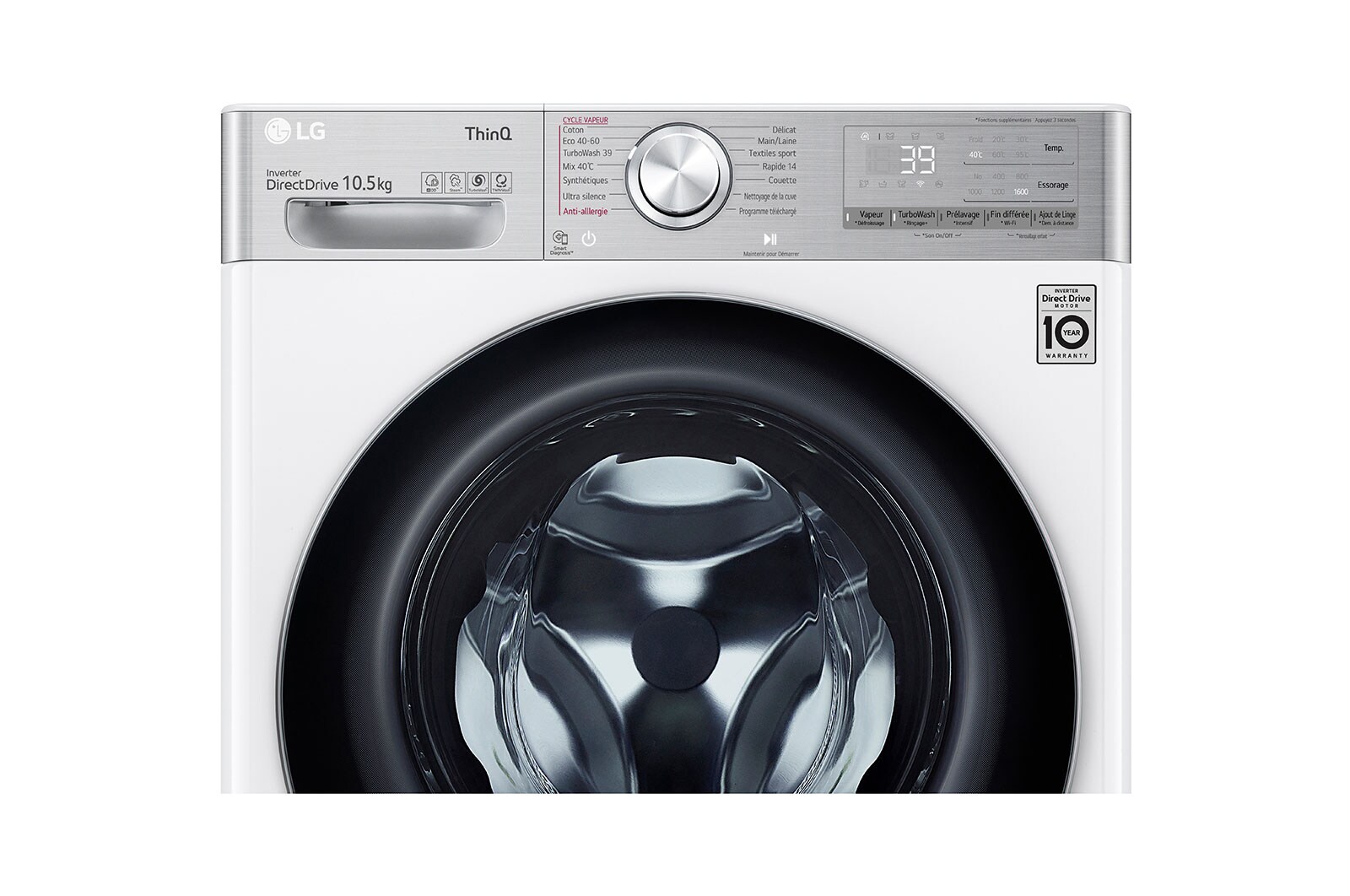 LG Lave-linge 10.5 kg - 68L | AI Direct Drive™ | Moteur Direct Drive™ garanti 10 ans, LG F16V92WHST