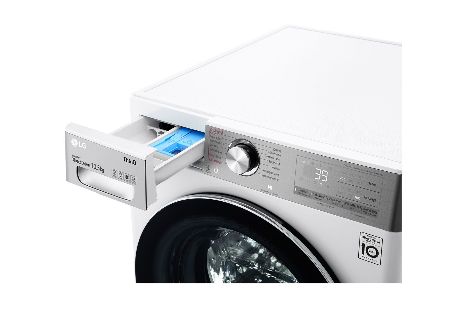 LG Lave-linge 10.5 kg - 68L | AI Direct Drive™ | Moteur Direct Drive™ garanti 10 ans, LG F16V92WHST