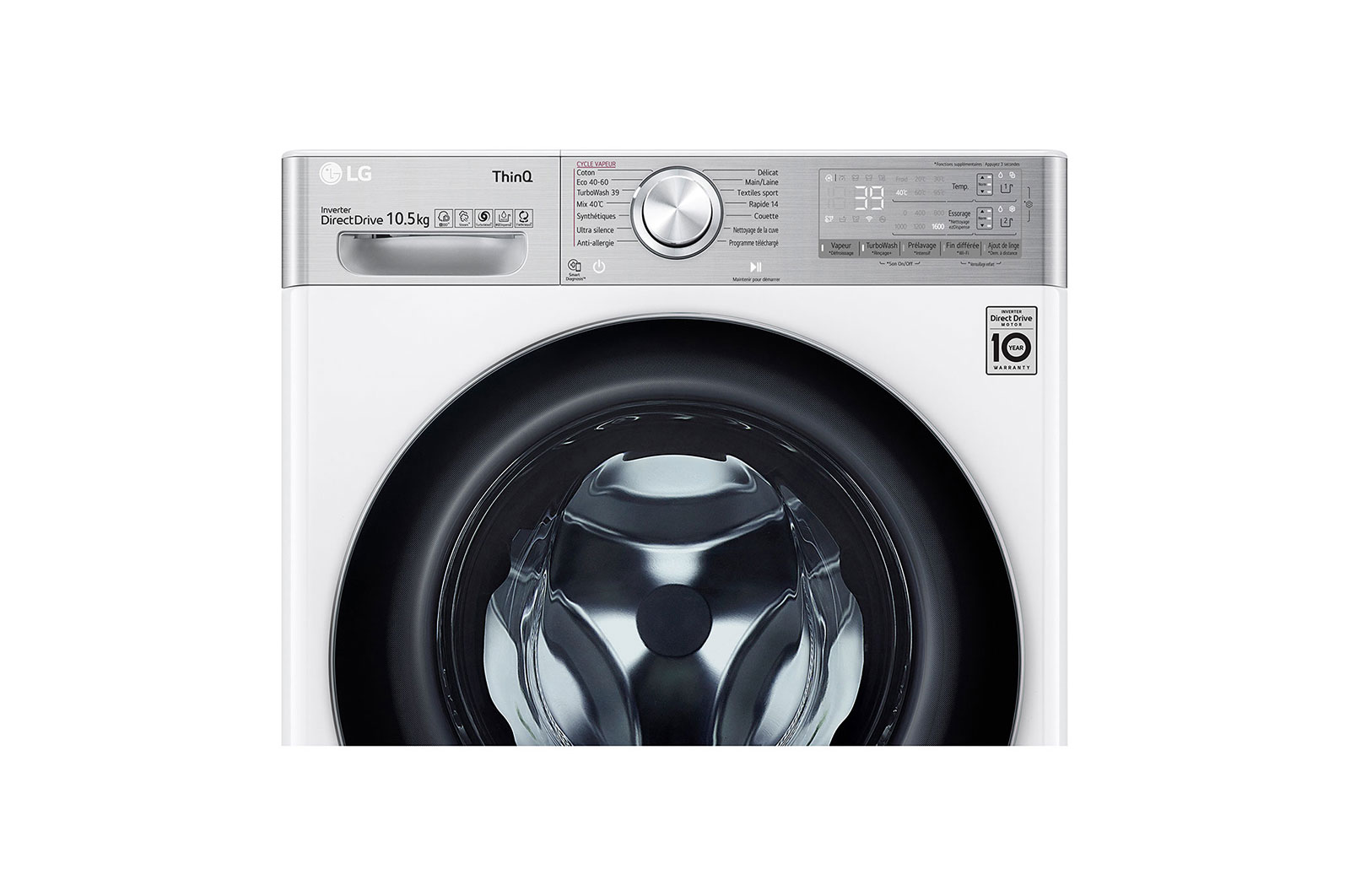 LG Lave-linge 10.5 kg - 68L | AI Direct Drive™ | Dosage automatique | Moteur Direct Drive™ garanti 10 ans, LG F16V92WSTA