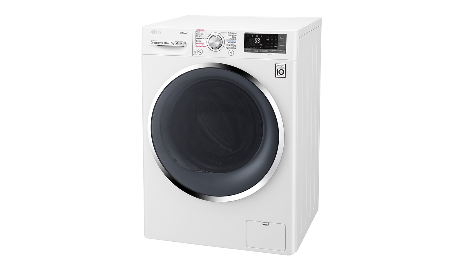 LG Lavante-séchante 10,5/7 KG | TrueSteam™ | EcoHybrid | 6 Motion Direct Drive™ | Wi-Fi | Smart Diagnosis™ | Moteur Direct Drive™ garanti 10 ans, LG F174J82WRH