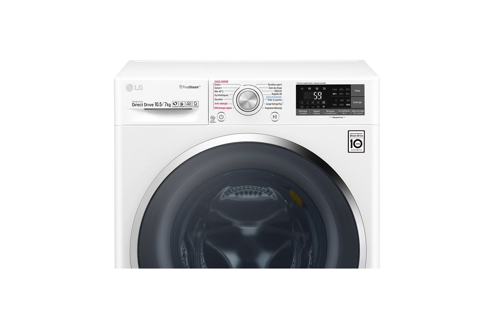 LG Lave-linge séchant 10,5/7 KG | TrueSteam™ | EcoHybrid  | Wi-Fi | 6 Motion Direct Drive™ | Smart Diagnosis™ | Moteur Direct Drive™ garanti 10 ans | Compatible TWINWashTM Mini, LG F174J82WRHT