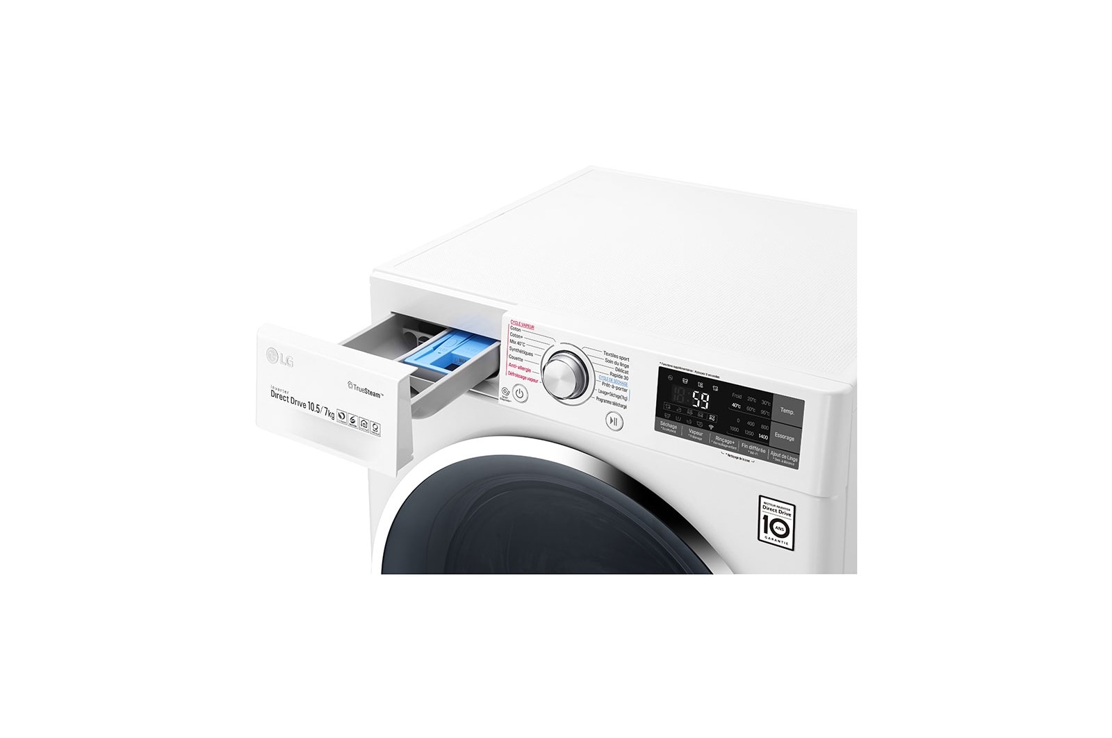 LG Lave-linge séchant 10,5/7 KG | TrueSteam™ | EcoHybrid  | Wi-Fi | 6 Motion Direct Drive™ | Smart Diagnosis™ | Moteur Direct Drive™ garanti 10 ans | Compatible TWINWashTM Mini, LG F174J82WRHT