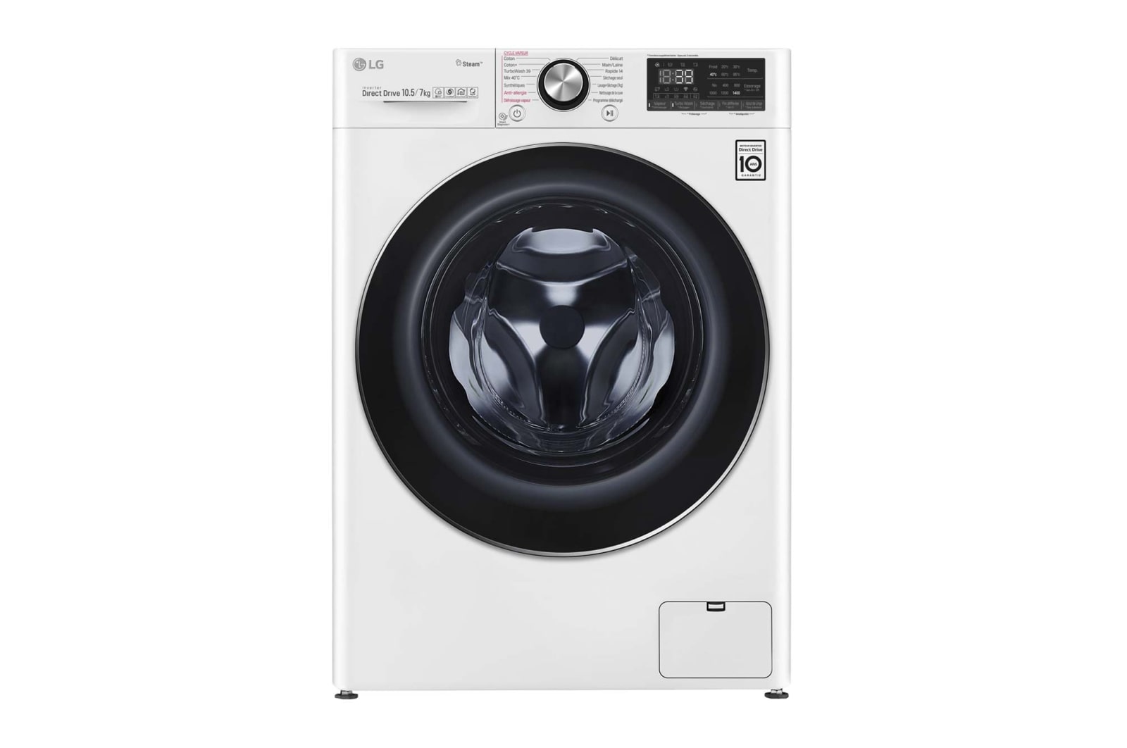 Vue avant de Lavante-séchante 10.5/7 KG - 68L  | 6 Motion Direct Drive™ | Moteur Direct Drive™ garanti 10 ans |  TurboWash™ 360 | AIDD | Steam &#43;| 48/71dB | A LG F174V92WRH