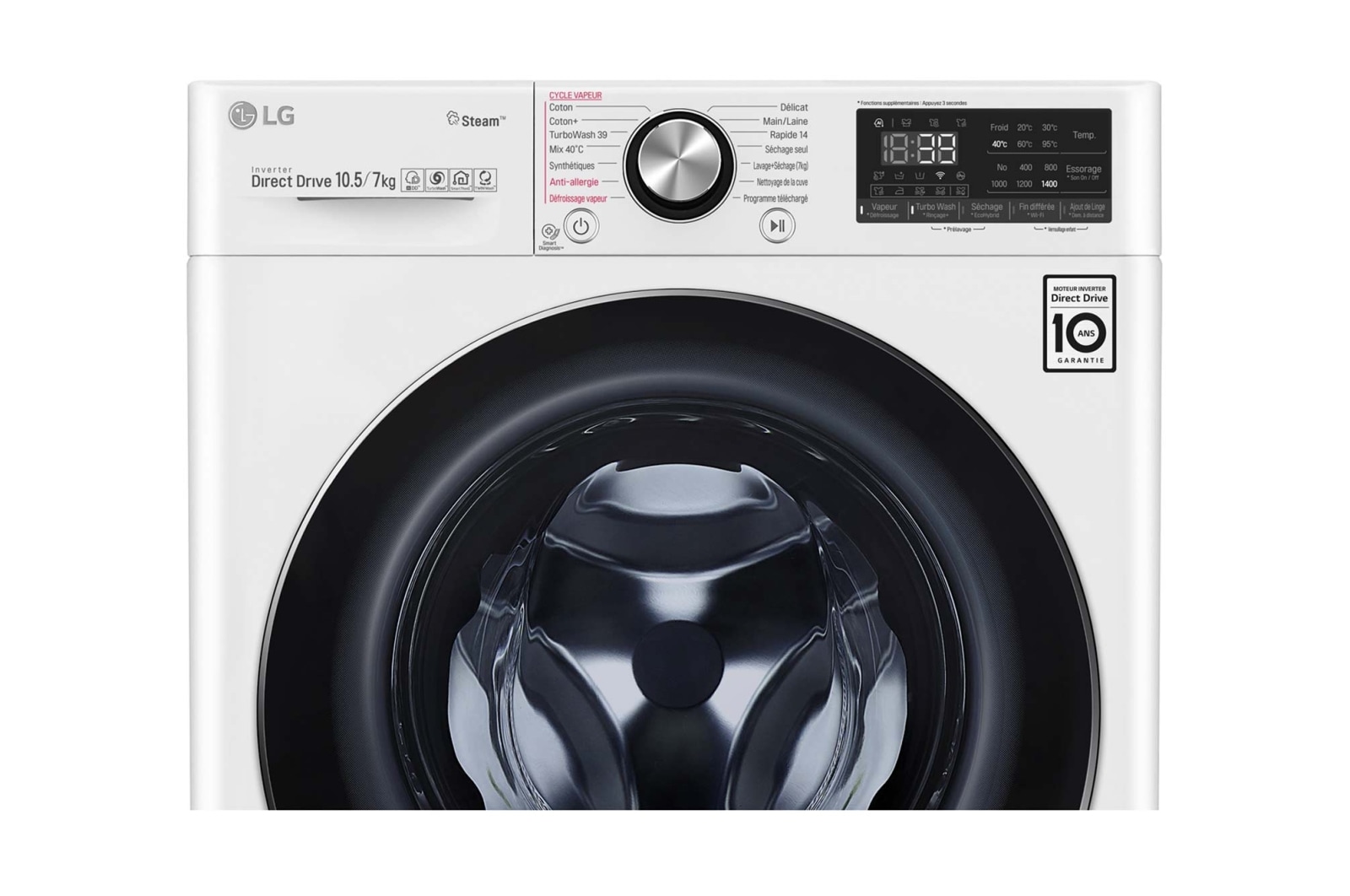 LG Lavante-séchante 10.5/7 KG - 68L  | 6 Motion Direct Drive™ | Moteur Direct Drive™ garanti 10 ans |  TurboWash™ 360 | AIDD | Steam +| 48/71dB | A, LG F174V92WRH
