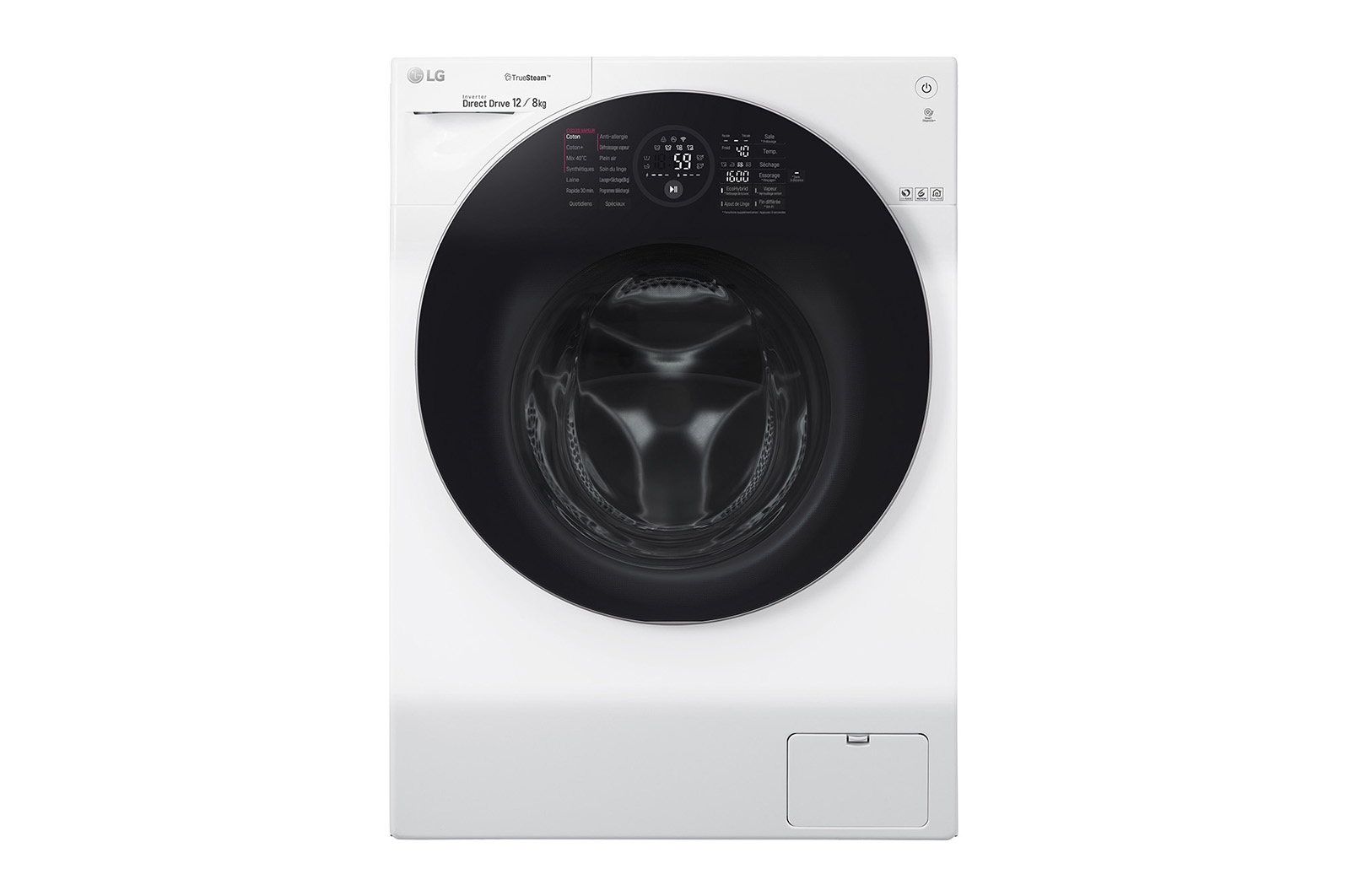 Vue avant de Lavante-séchante 12/8 KG | TrueSteam™ | EcoHybrid | Wi-Fi | 6 Motion Direct Drive™ | Smart Diagnosis™ | Moteur Direct Drive™ garanti 10 ans LG F286G1GWRH