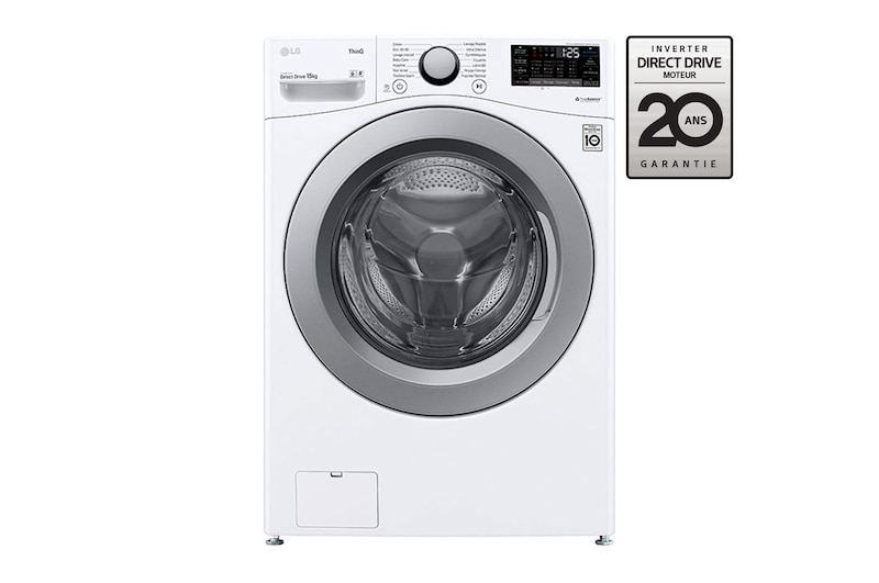 Vue avant de Lave-linge 15 kg | TurboWash™ | Wi-Fi | 6 Motion Direct Drive™ | E | Smart Diagnosis™ | Moteur Direct Drive™ garanti 10 ans LG F51P14WH