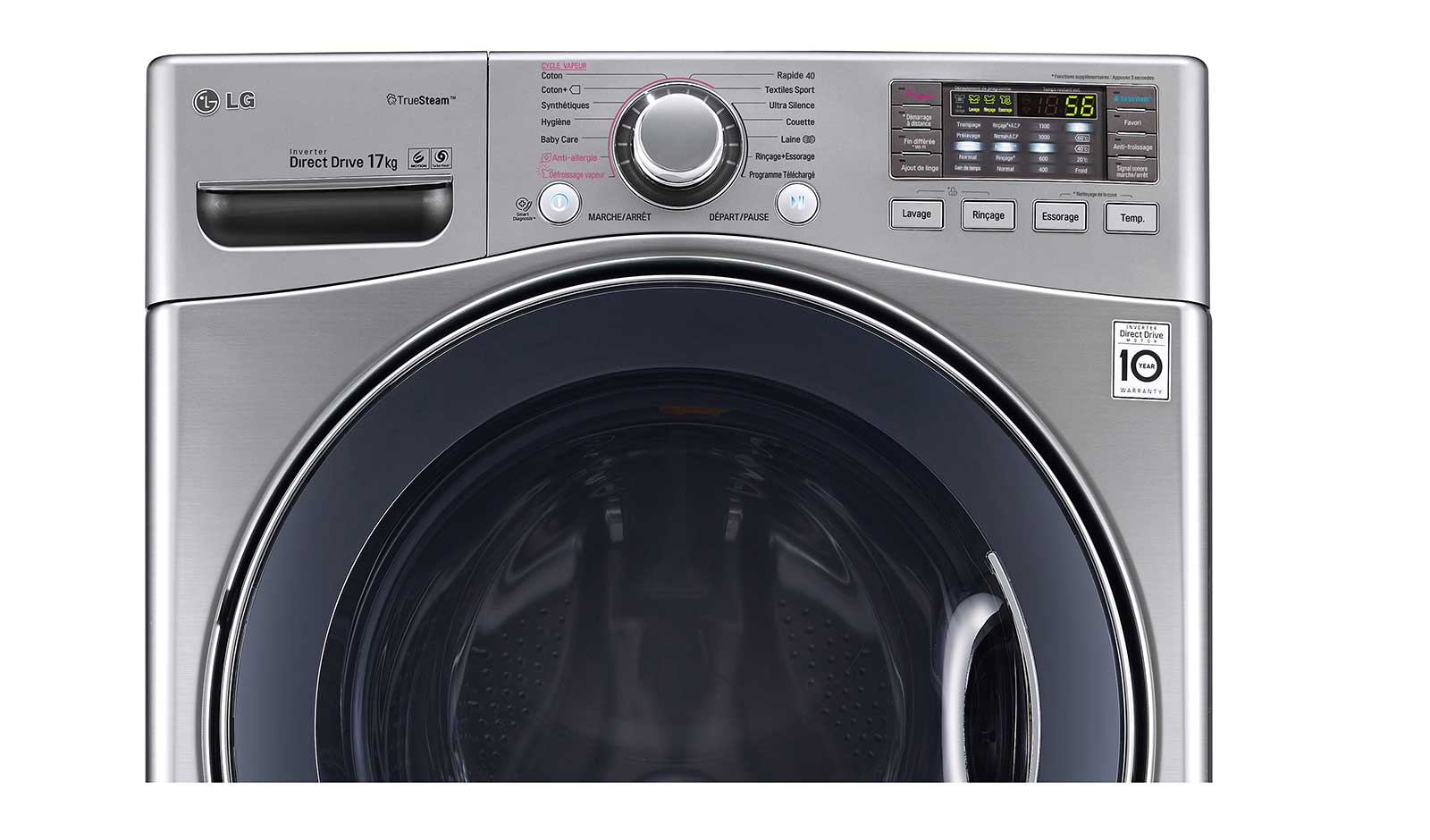 LG Lave-linge 17 KG | TrueSteam™ | TurboWash™ | Wi-Fi | 6 Motion Direct Drive™ | A++ | Smart Diagnosis™ | Moteur Direct Drive™ garanti 10 ans , LG F71K22IXS