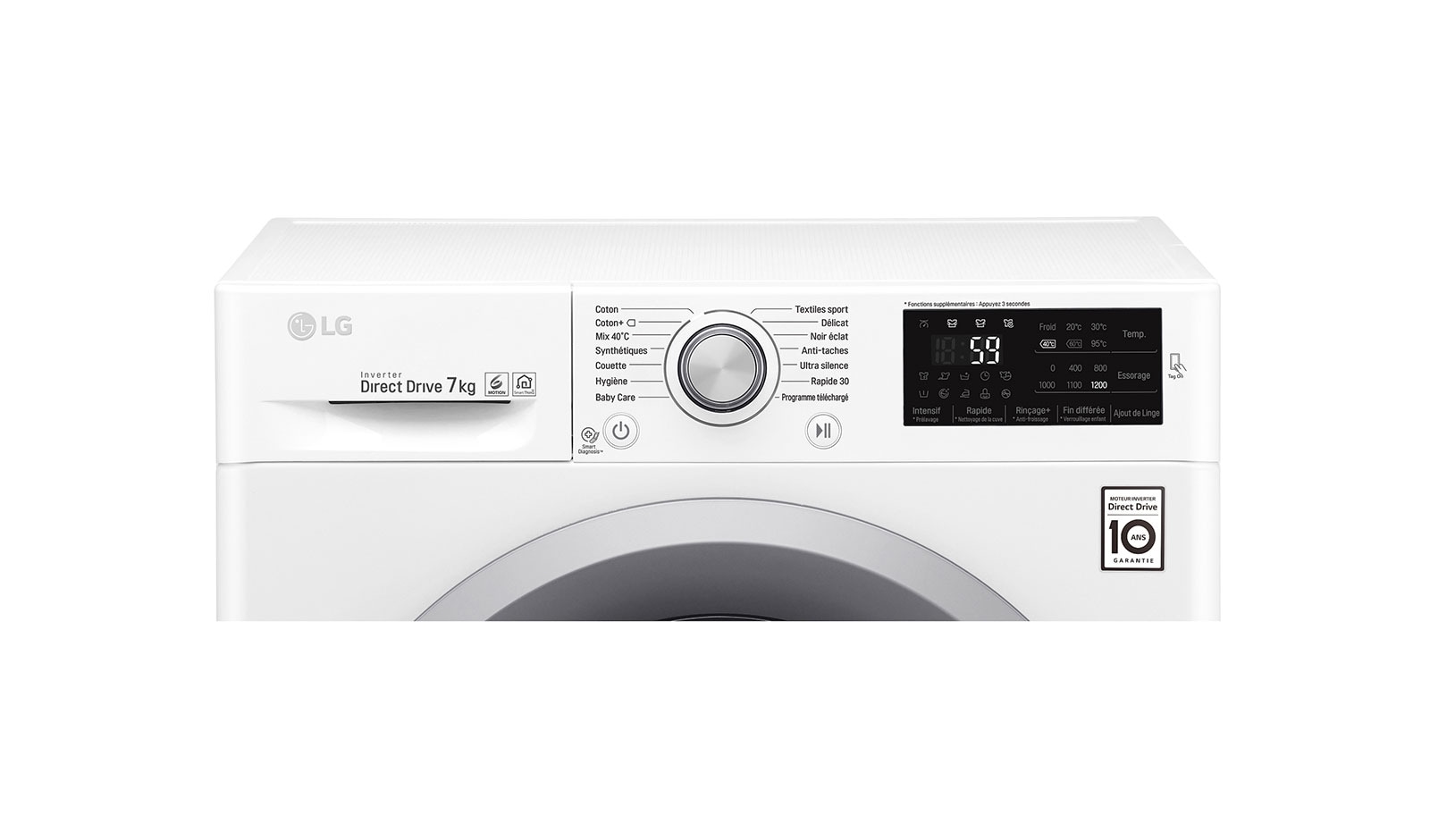 LG Lave-linge 7 KG | 6 Motion Direct Drive™ | Smart Diagnosis™ | Moteur Direct Drive™ garanti 10 ans, LG F72J54WH
