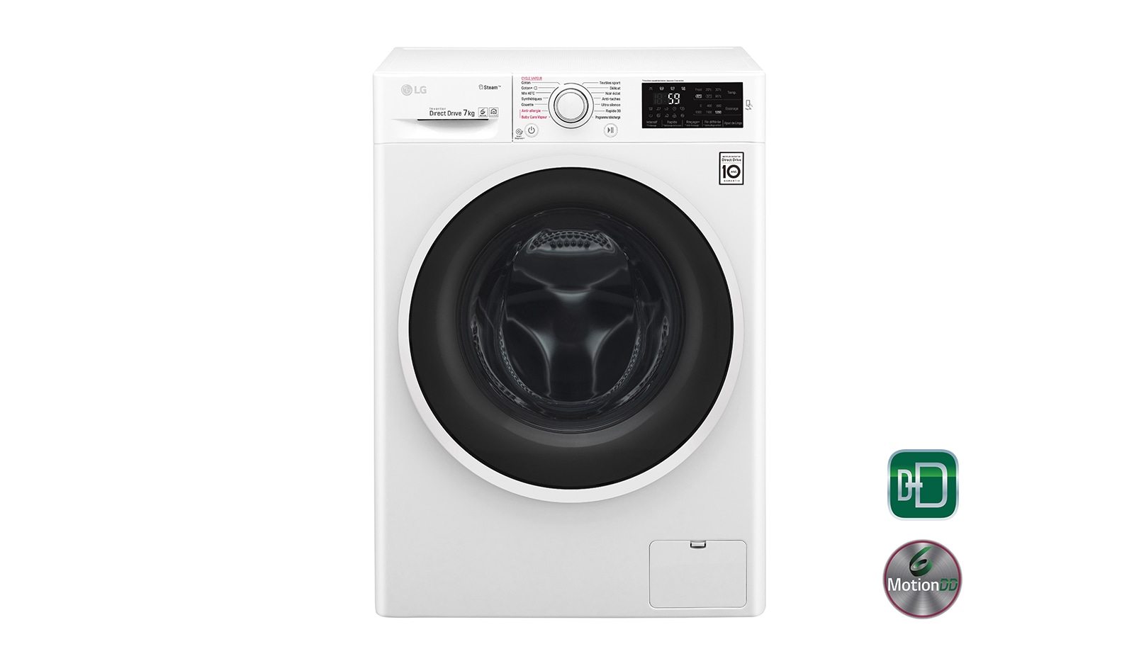 Vue avant de Lave-Linge 7KG | 6 Motion Direct Drive™ | A&#43;&#43;&#43;-30% | Smart Diagnosis™ | Moteur Direct Drive™ – Garanti 10 ans  LG F72J60WH
