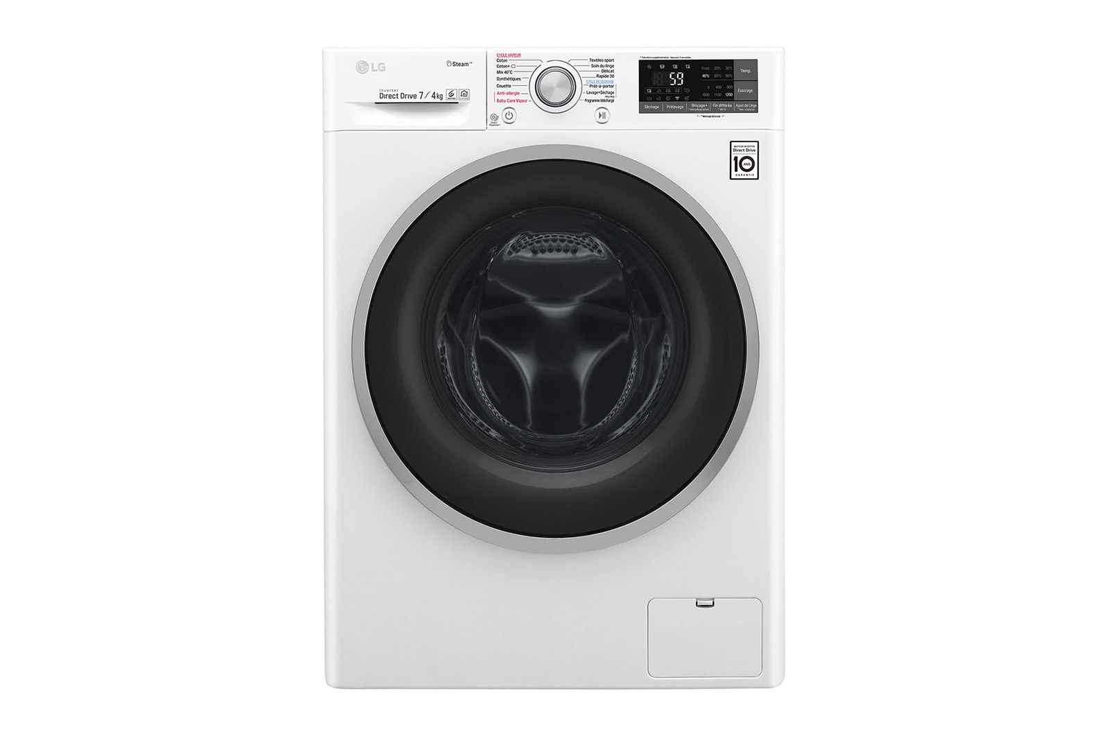 Vue avant de Lavante-séchante 7/4 KG | Steam™ | 6 Motion Direct Drive™ | Wi-Fi | Slim 44 cm | Smart Diagnosis™ | Moteur Direct Drive™ garanti 10 ans LG F742J71WRS