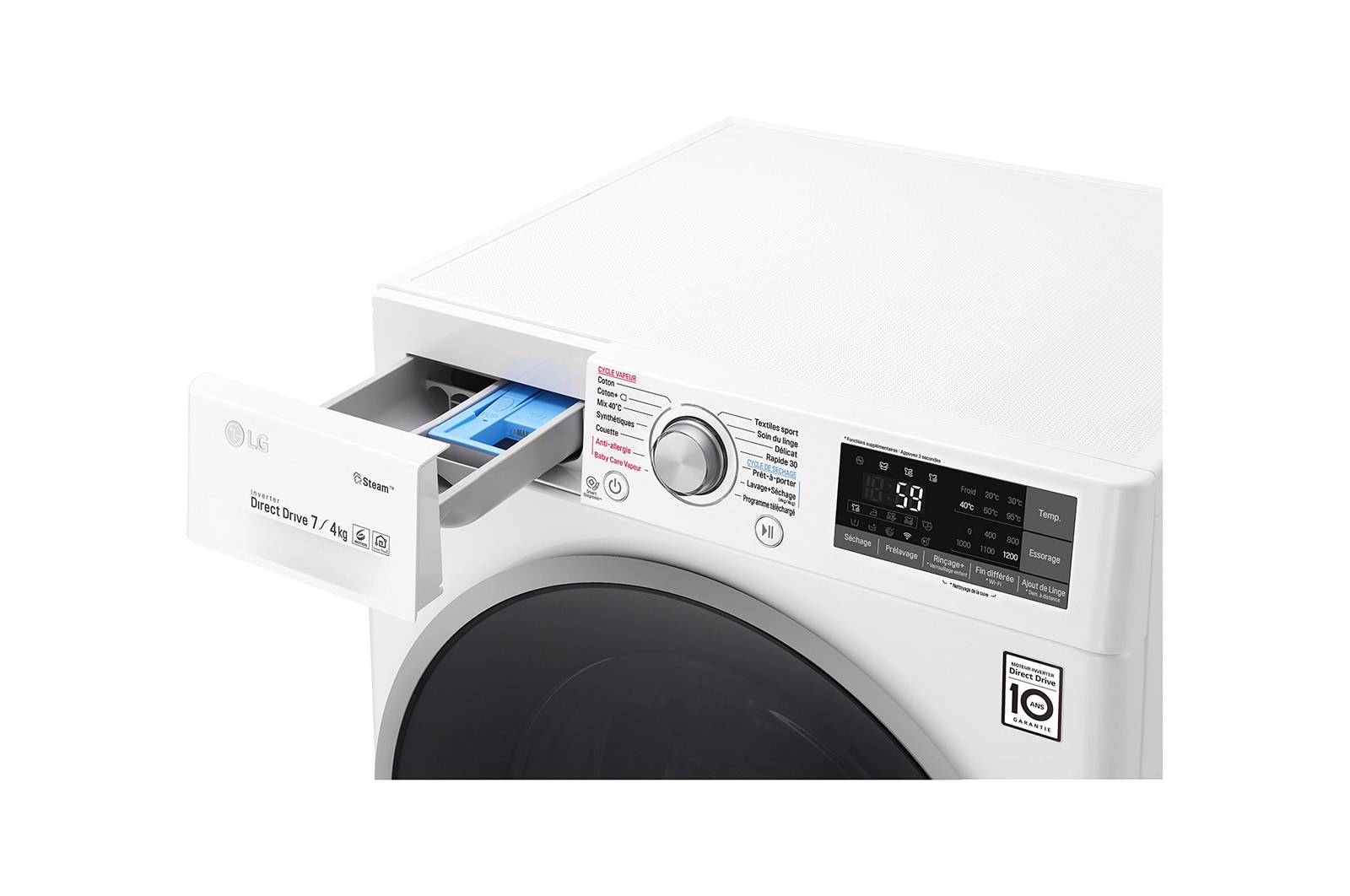 LG Lavante-séchante 7/4 KG | Steam™ | 6 Motion Direct Drive™ | Wi-Fi | Slim 44 cm | Smart Diagnosis™ | Moteur Direct Drive™ garanti 10 ans, LG F742J71WRS