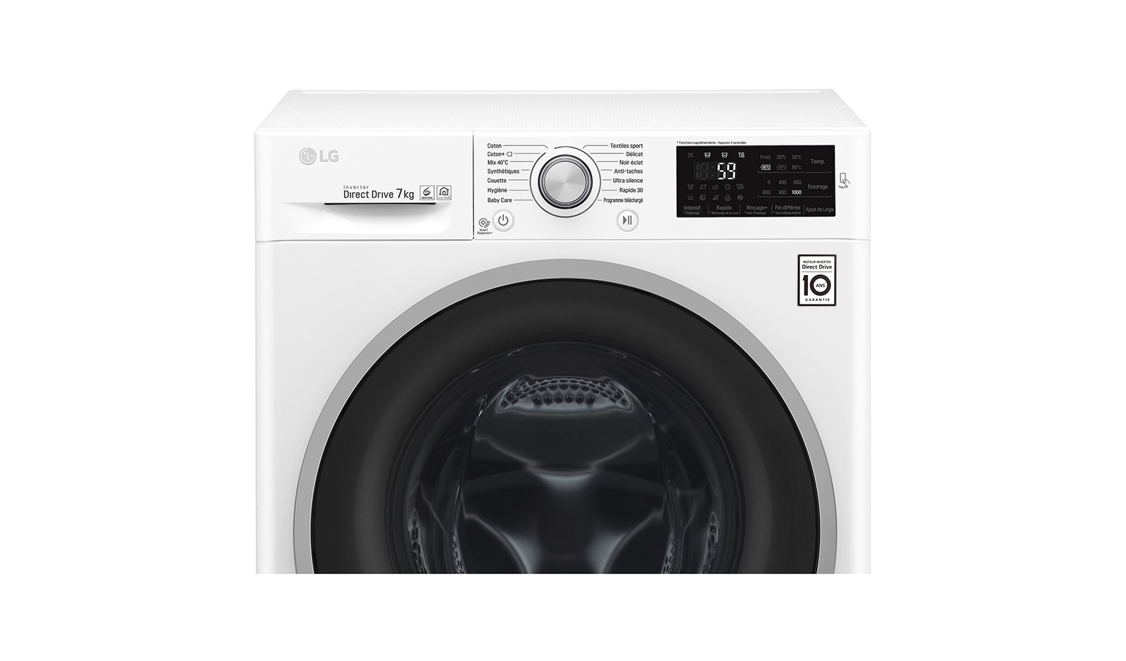 LG Lave-linge 7 KG | 6 Motion Direct Drive™ | A+++(-30%) | Smart Diagnosis™ | Moteur Direct Drive™ garanti 10 ans, LG F74C41WH